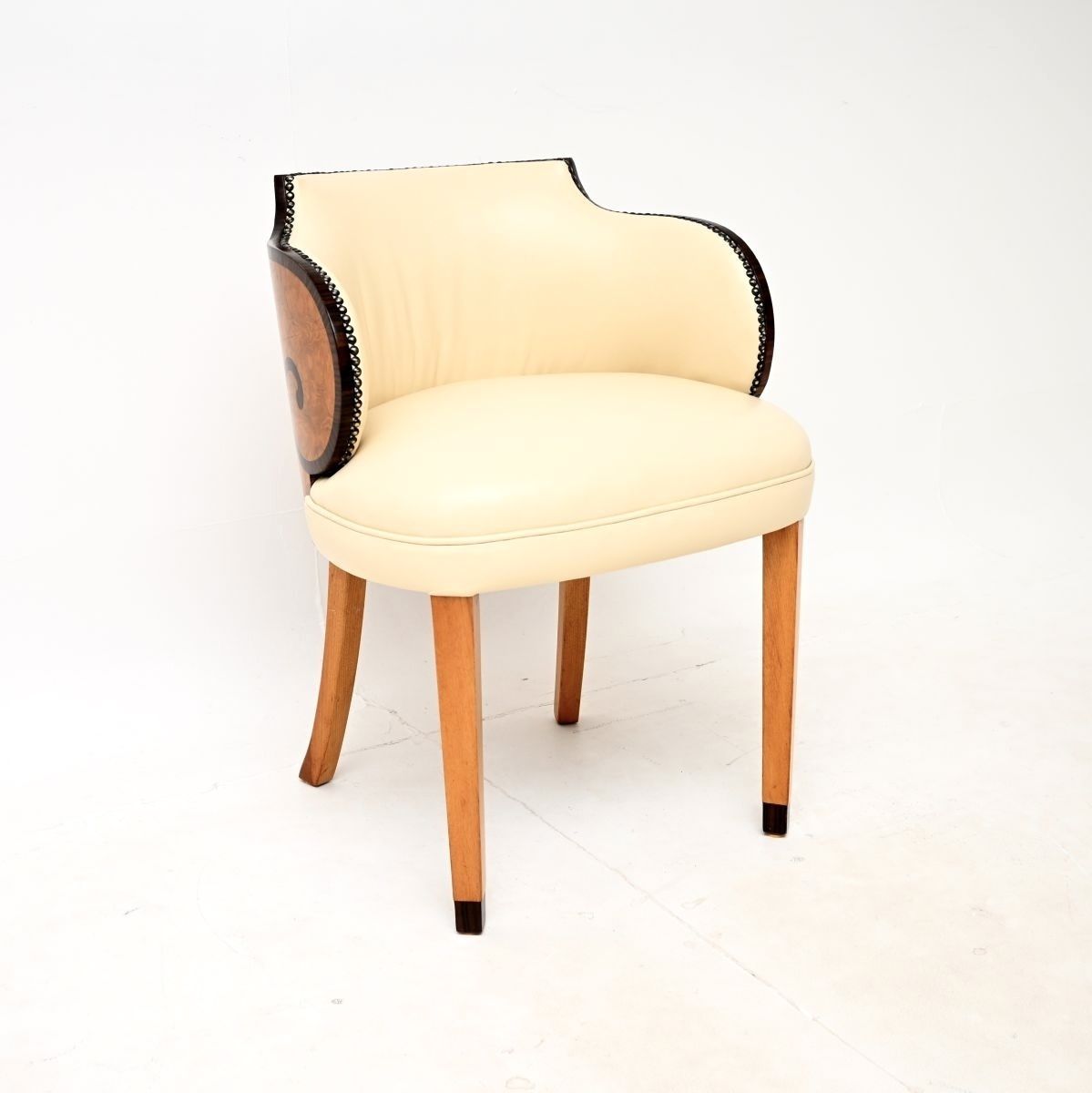 Art Deco Burr Walnut And Leather Armchair / Desk Chair. photo for sale