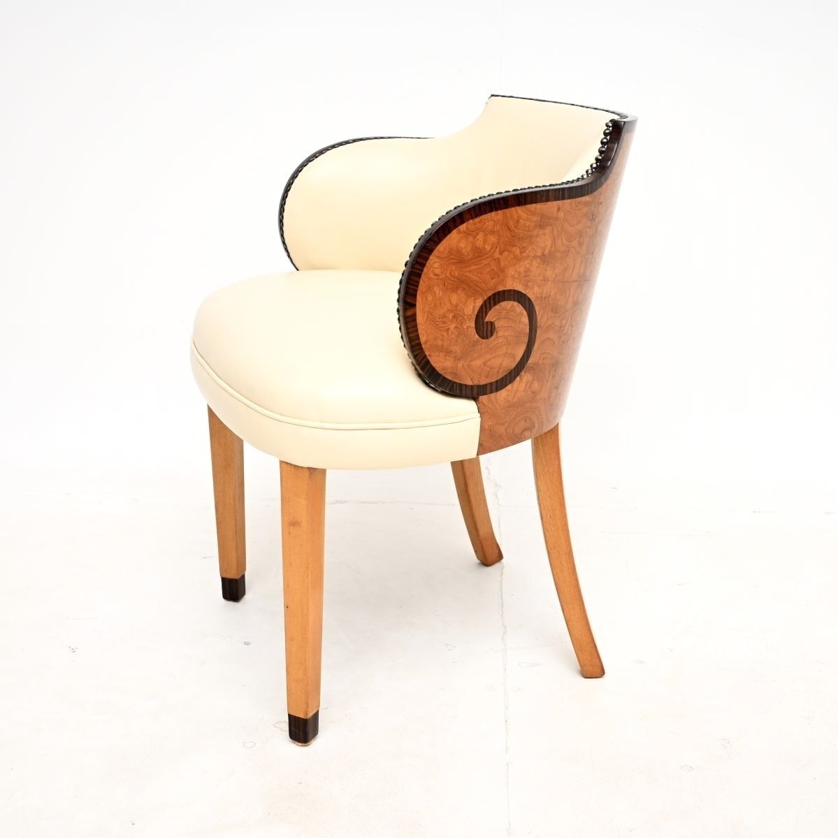 Art Deco Burr Walnut And Leather Armchair / Desk Chair. photo 2275.0
