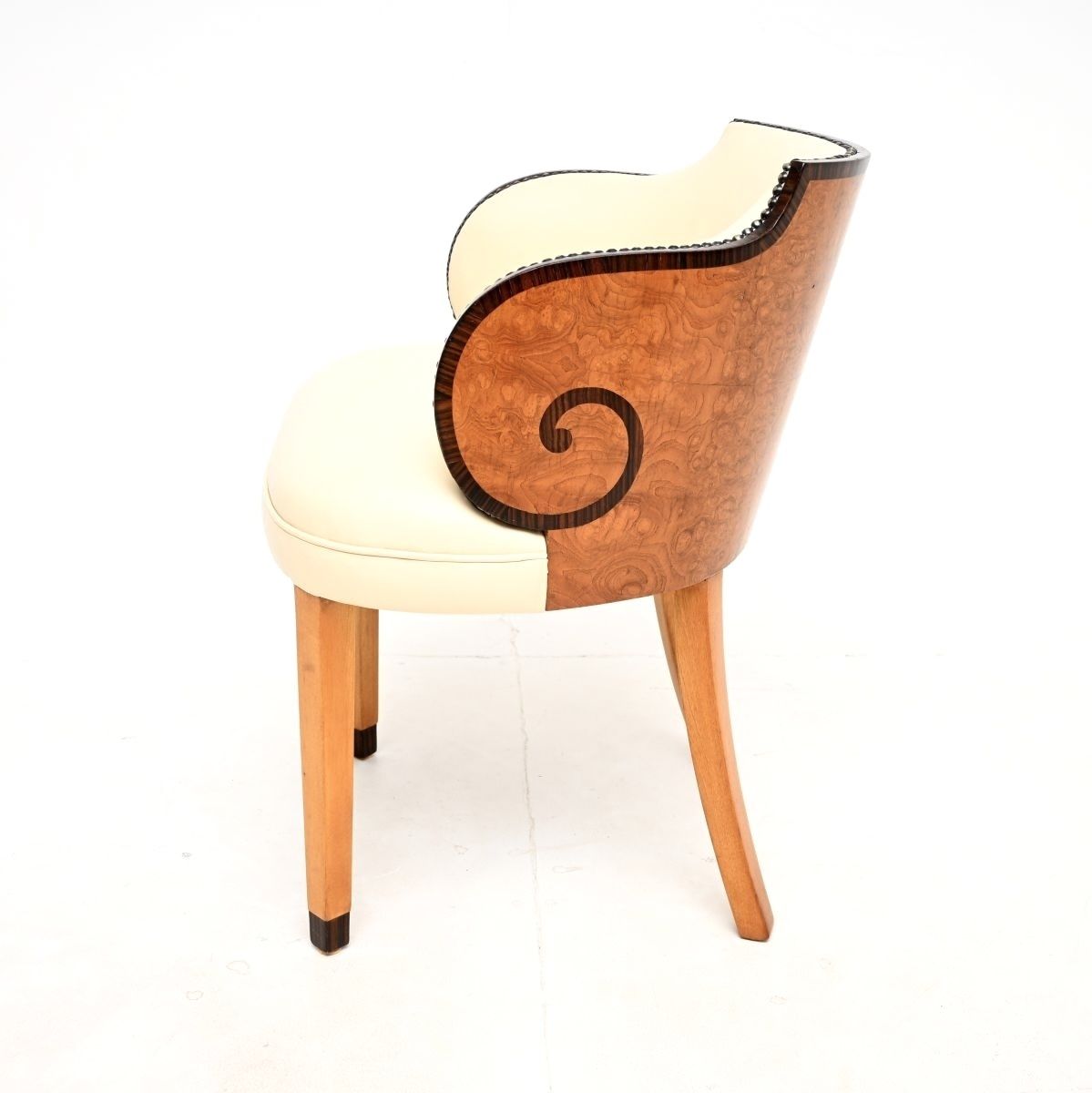 photo furniture Art Deco Burr Walnut And Leather Armchair / Desk Chair.