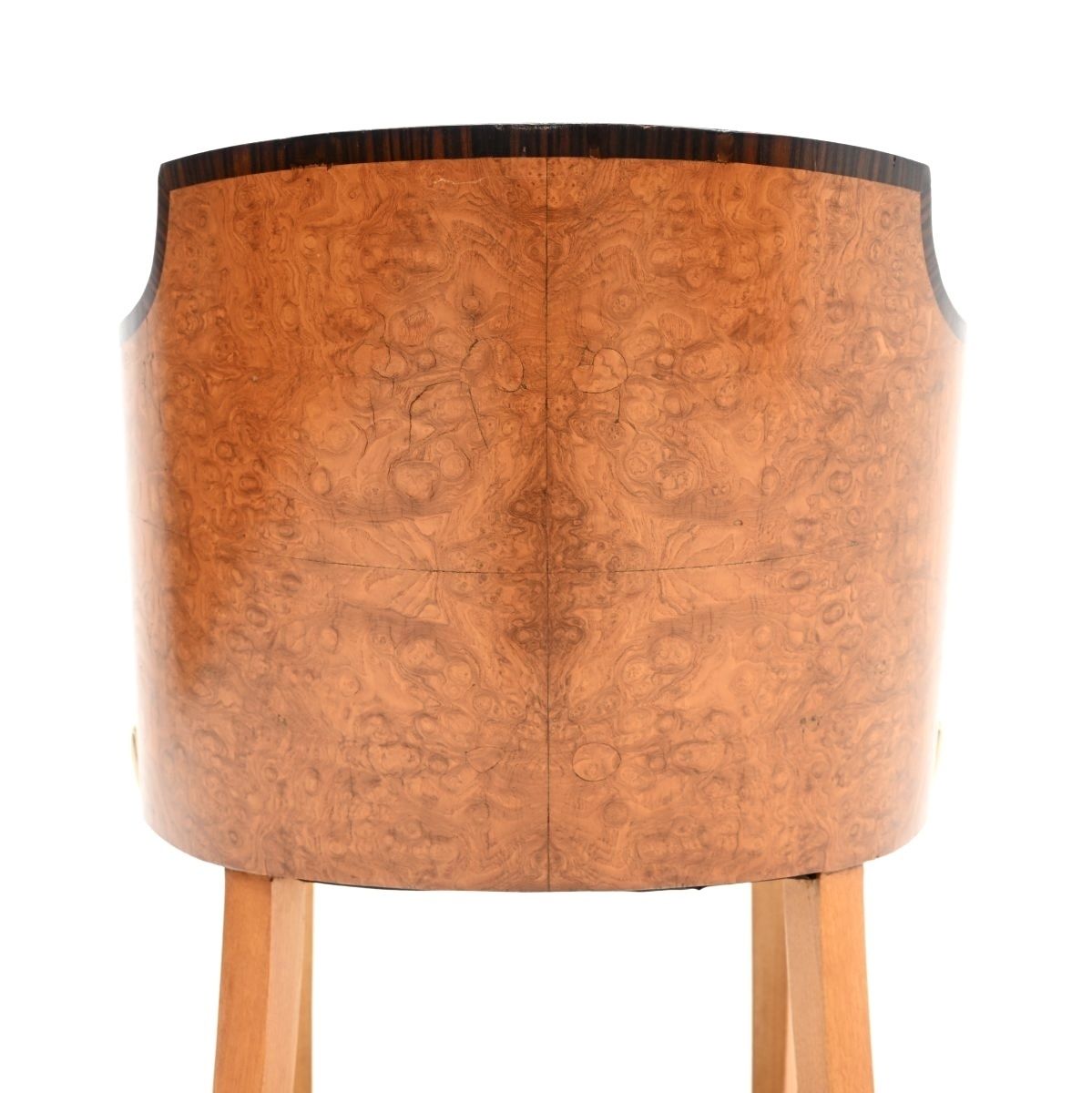 Furniture Art Deco Burr Walnut And Leather Armchair / Desk Chair. photo