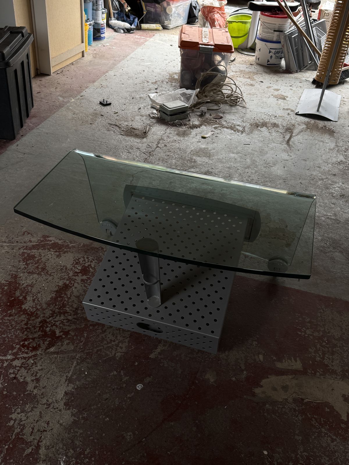Vintage 1980s Cattelan Italia Glass & Perforated Steel Media Stand photo Furniture