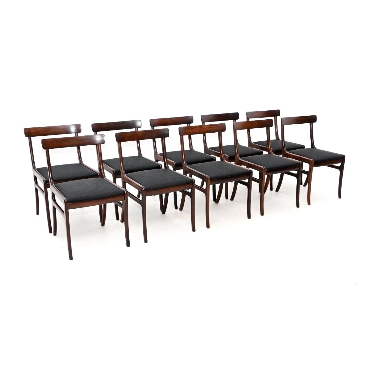 Set Of Ten Vintage Danish Rosewood Dining Chairs By Ole Wanscher.