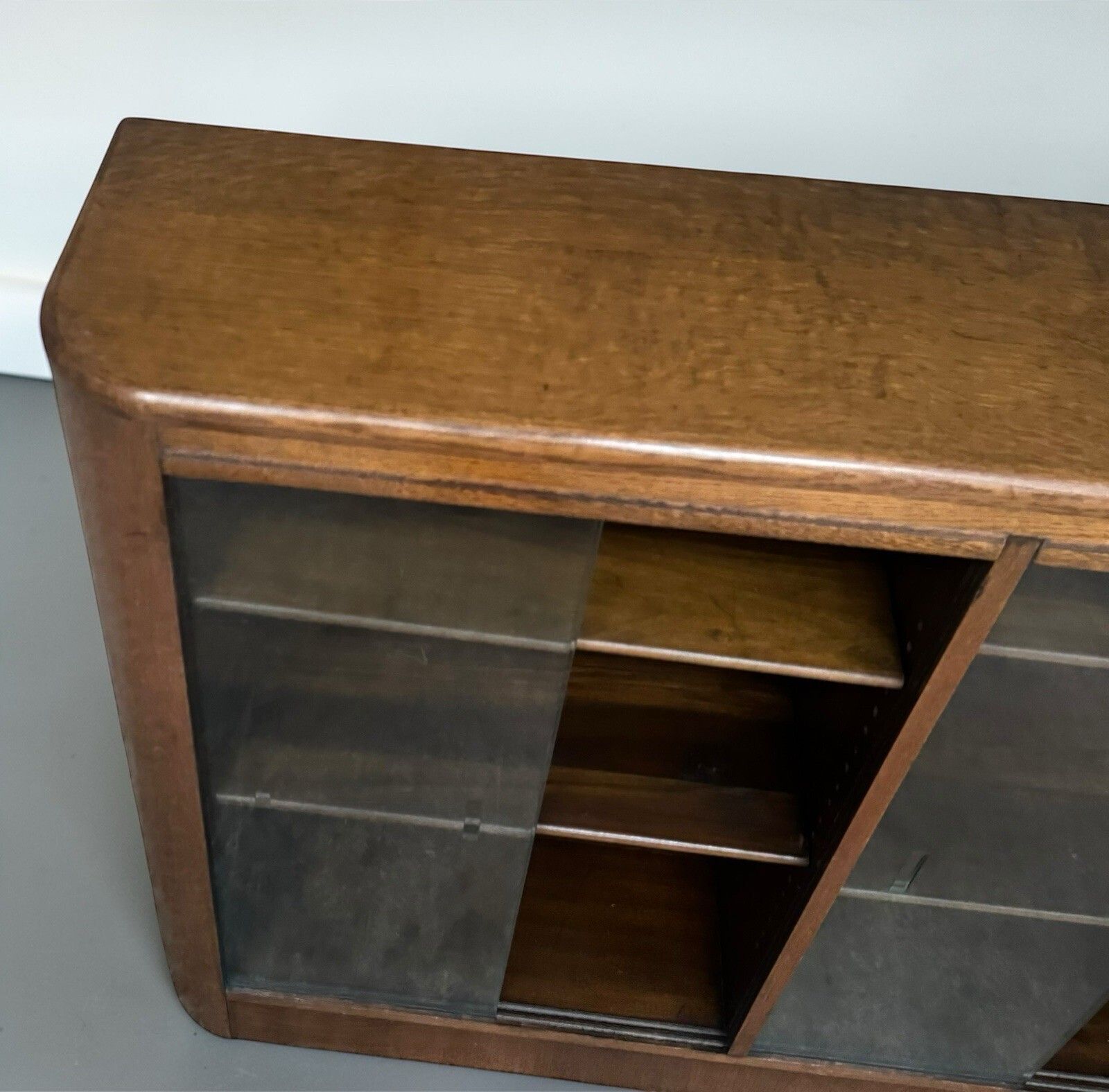Antique Solid Oak Bookcase Art Deco Curved Odeon Style C1930s Superior Quality photo 395.0
