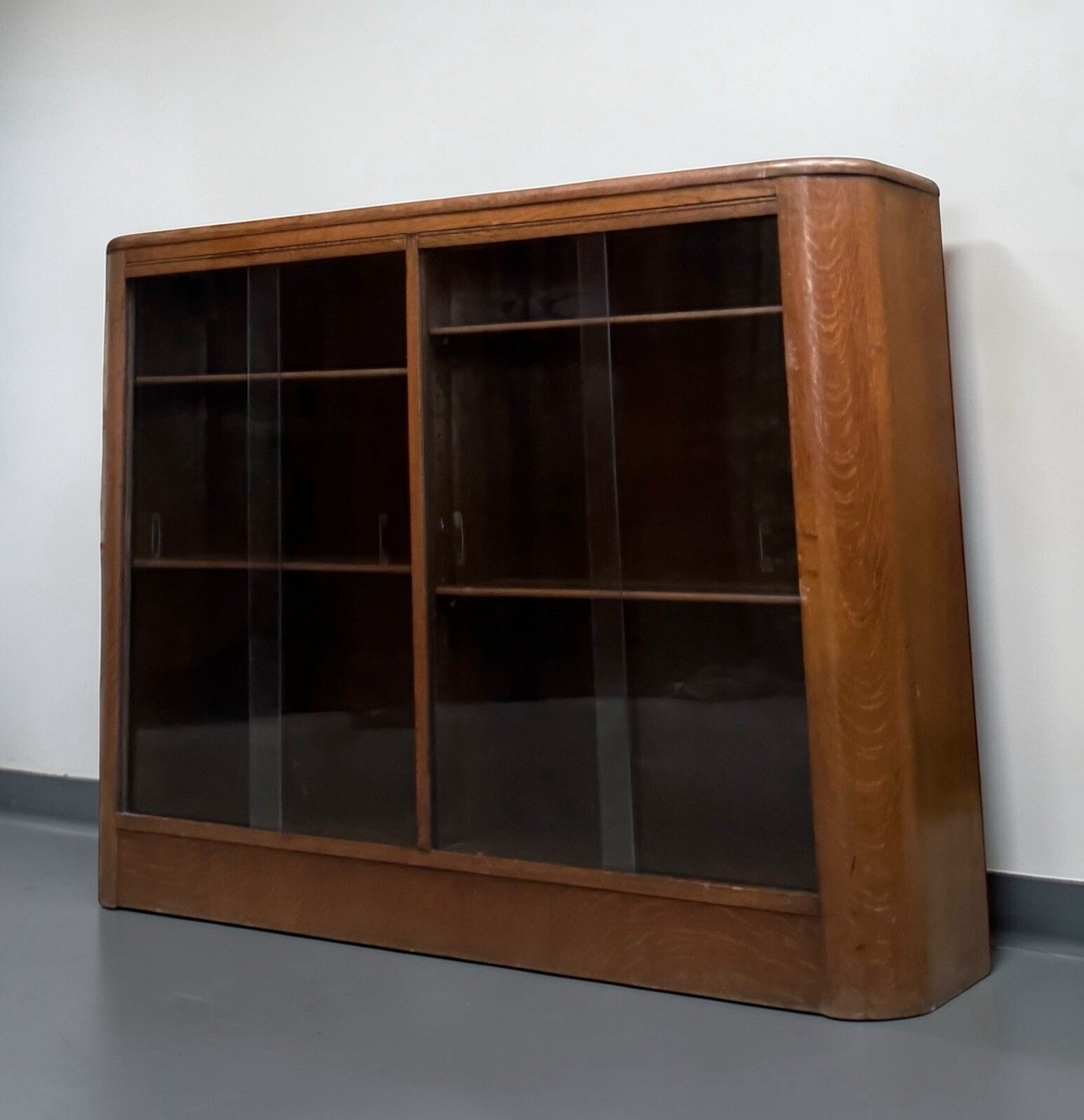 Antique Solid Oak Bookcase Art Deco Curved Odeon Style C1930s Superior Quality photo vinterior