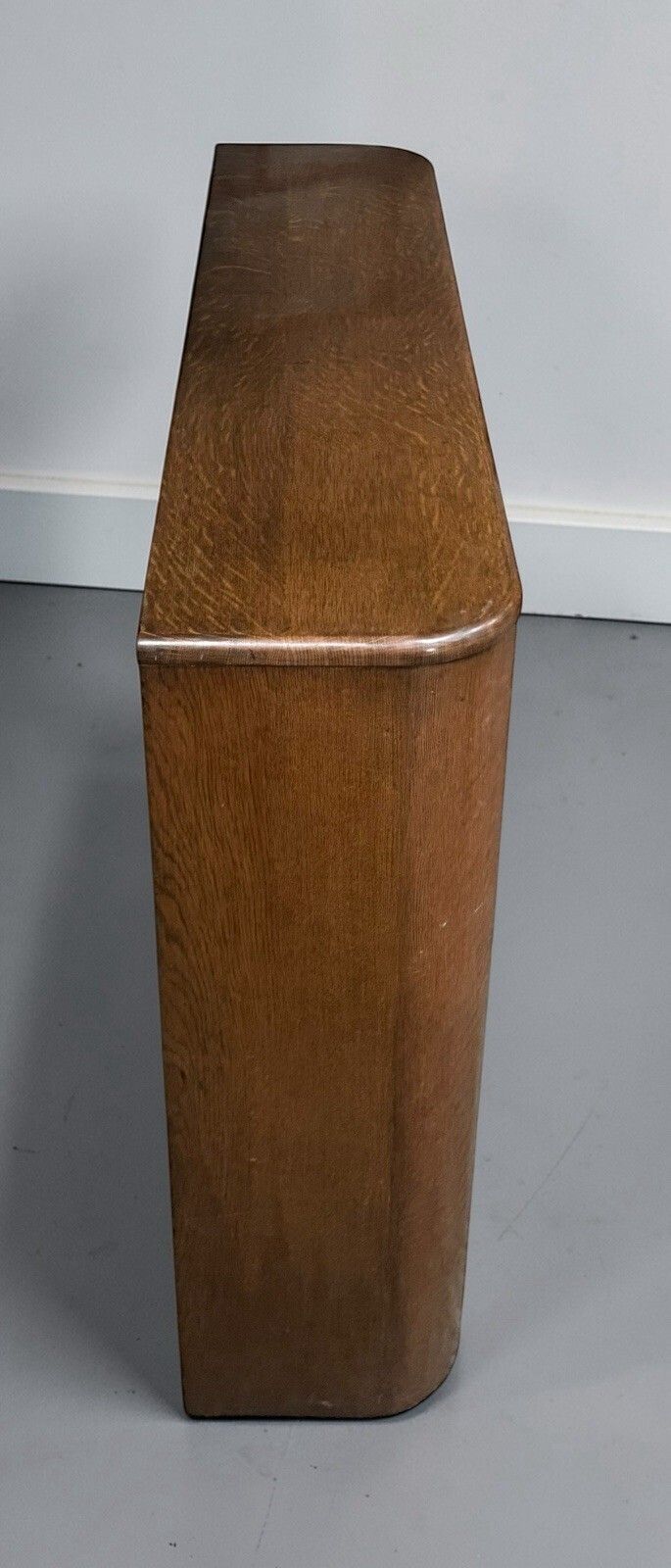 photo buy Antique Solid Oak Bookcase Art Deco Curved Odeon Style C1930s Superior Quality