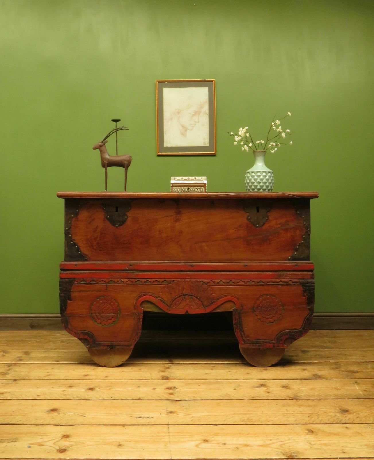 Large Antique Indonesian Marriage Dowry Chest On Wheels