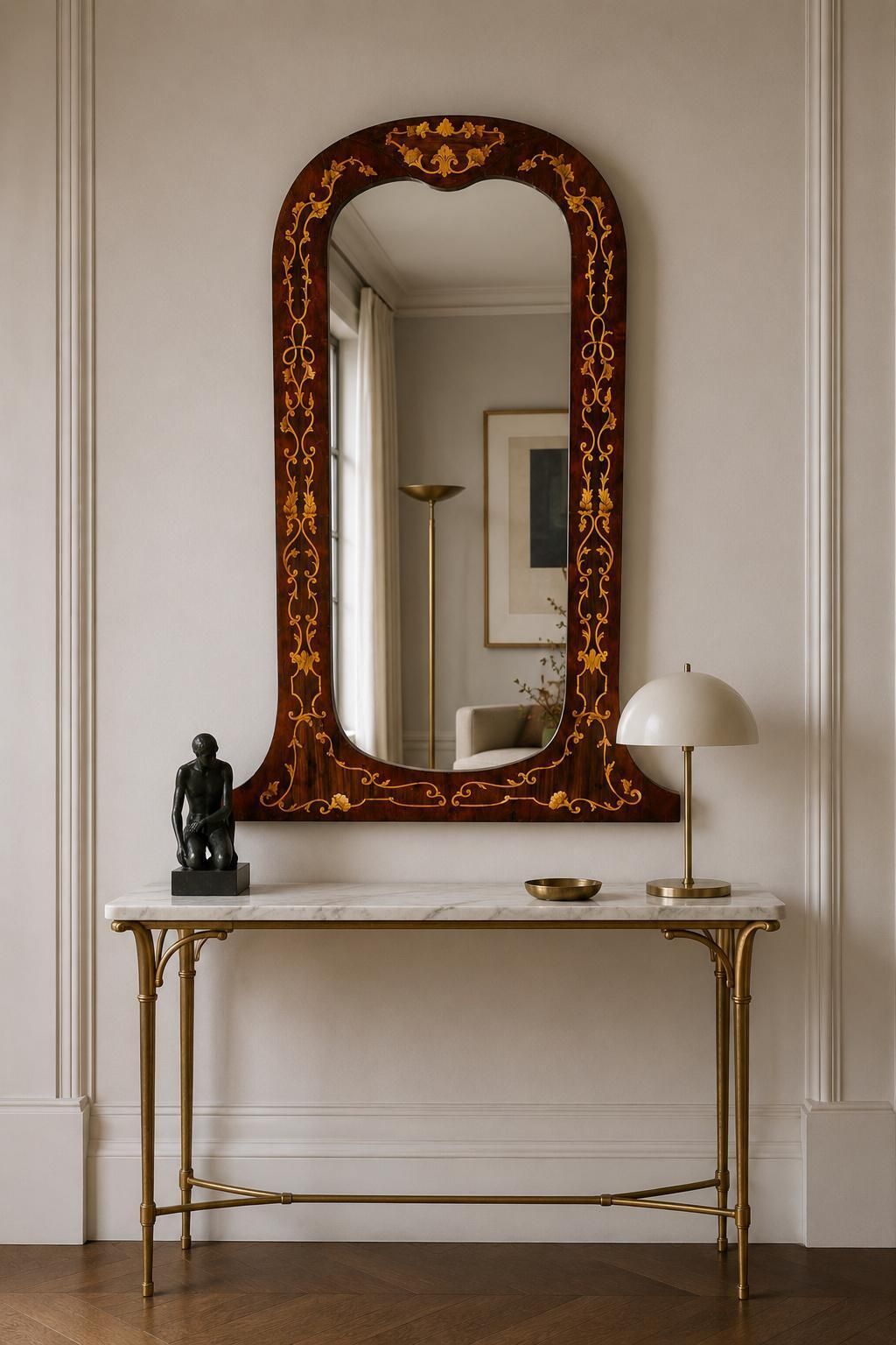 Venetiaanse ingelegde walnoten spiegel met rococo-marqueterie, Veneto, Italië photo buy