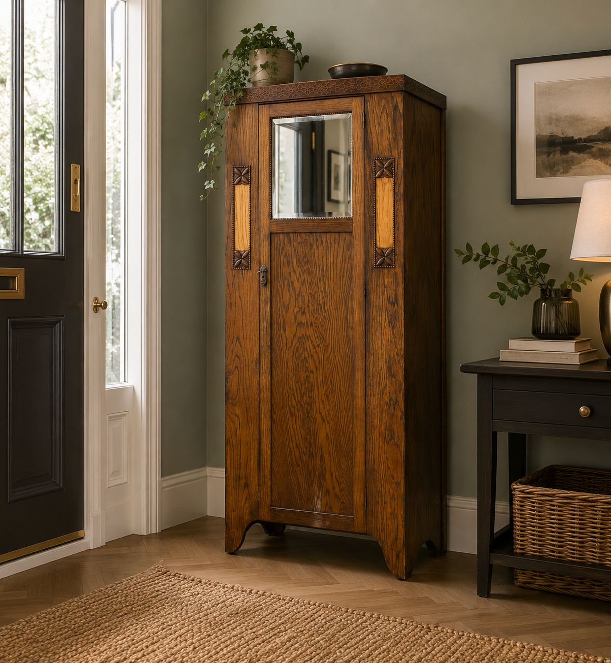 Antique Oak Edwardian Arts And Crafts Wardrobe Hall Cupboard, 1900s #1795 photo furniture