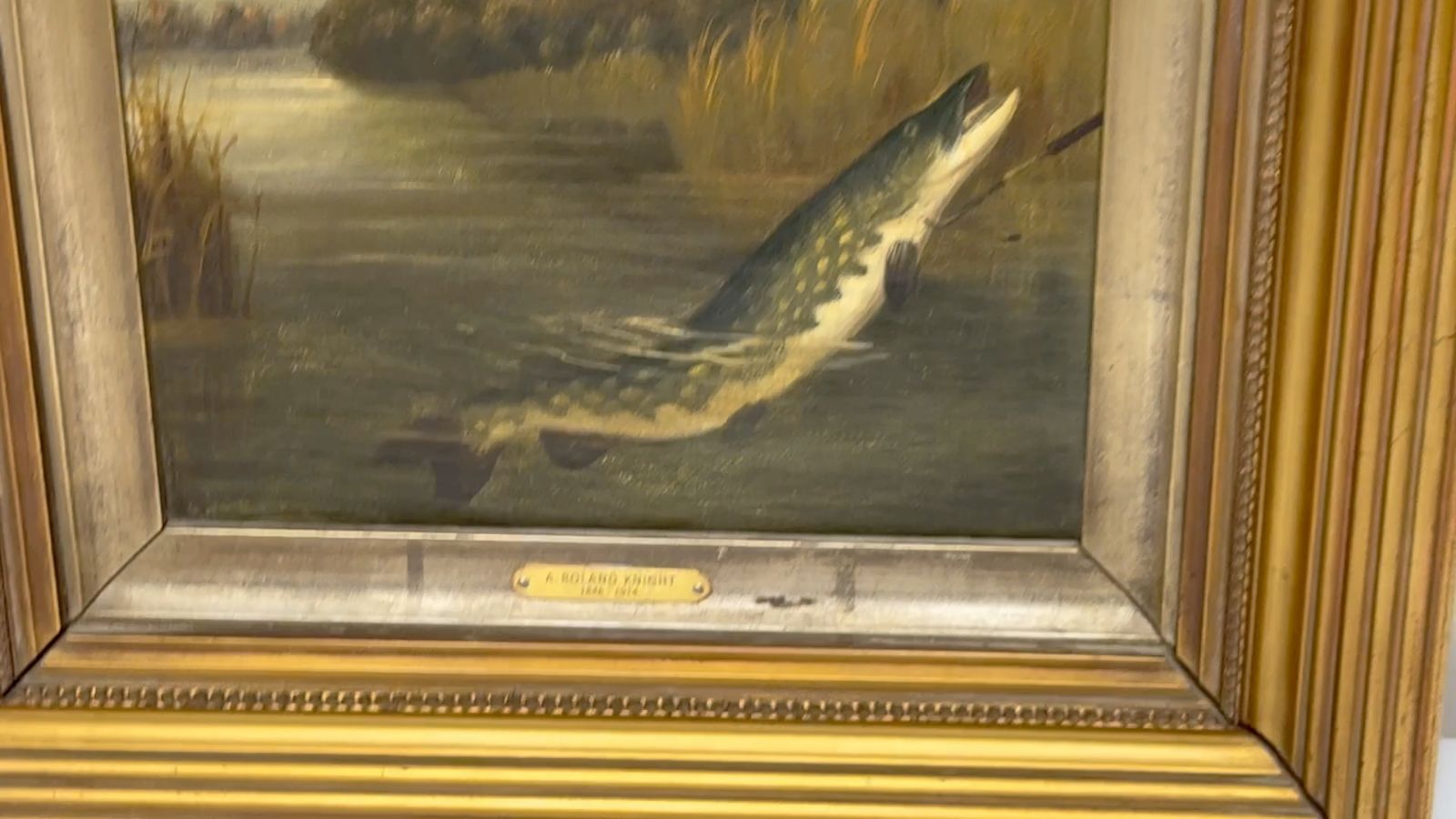 Angling Oil Painting Northern Pike Surfacing Caught By Arthur Roland Knight 1890 photo furniture