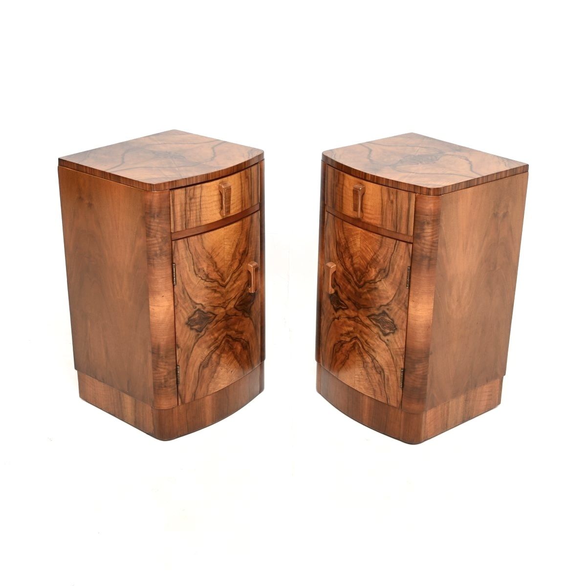 photo for sale Pair Of Art Deco Walnut Bedside Cabinets.