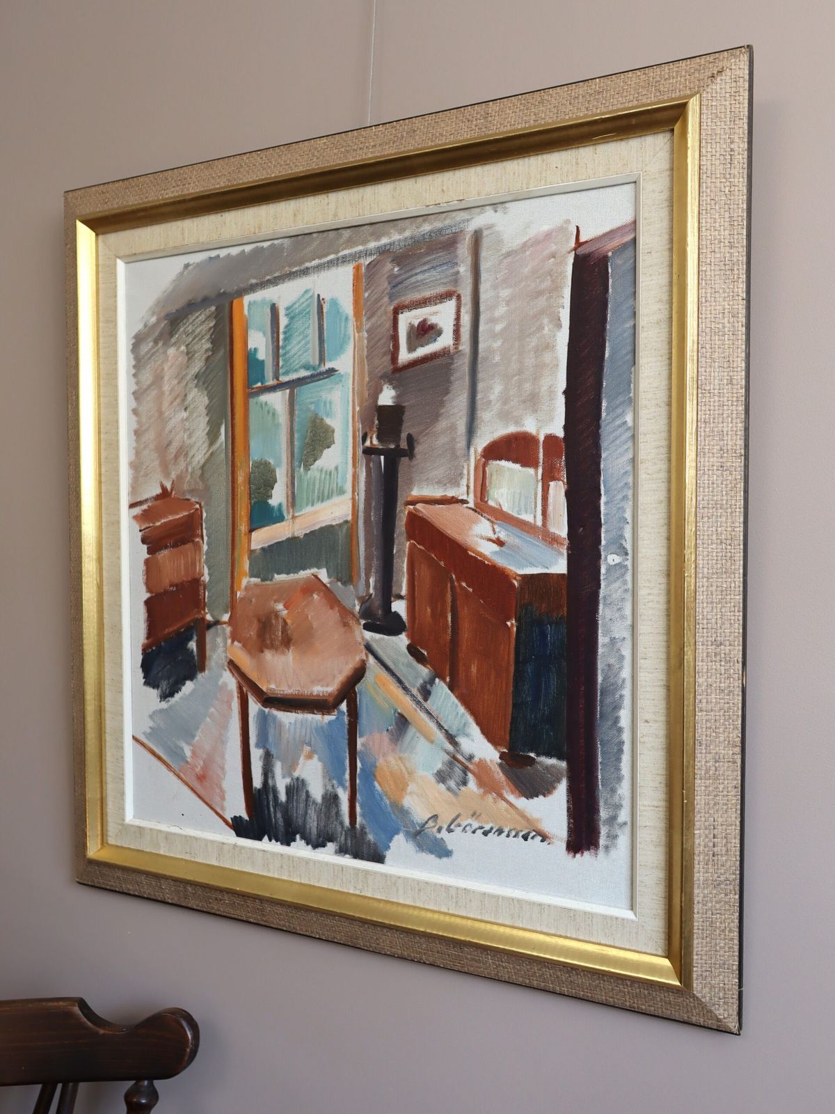 Schilderij van een zonnige salon, midden 20e eeuw photo Kunst