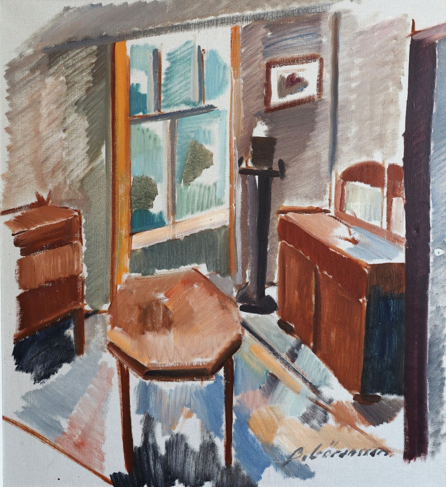 photo furniture Schilderij van een zonnige salon, midden 20e eeuw