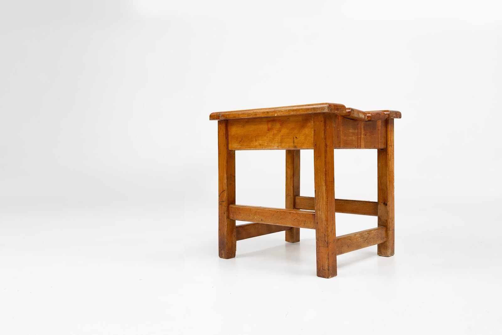 Industrial Brutalist Wooden Stool, Belgium, 1920s photo vintage