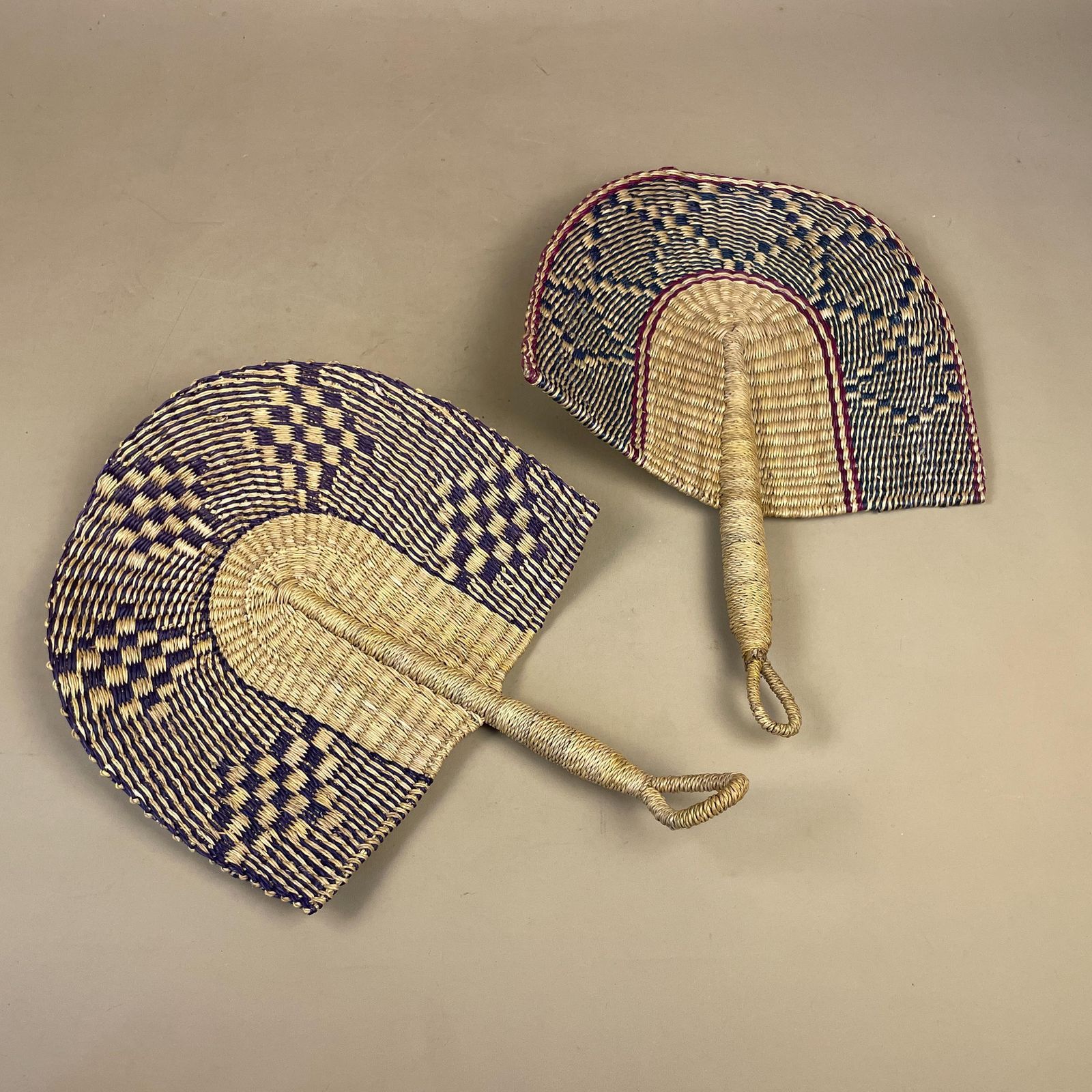 African Elephant Grass Fans Pair Handwoven Ghana Wall Decor Hand Fan Bolga