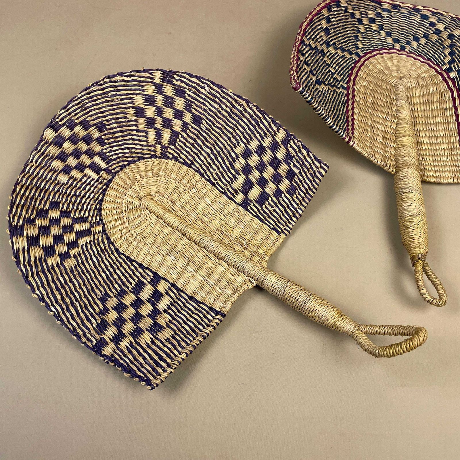African Elephant Grass Fans Pair Handwoven Ghana Wall Decor Hand Fan Bolga photo for sale