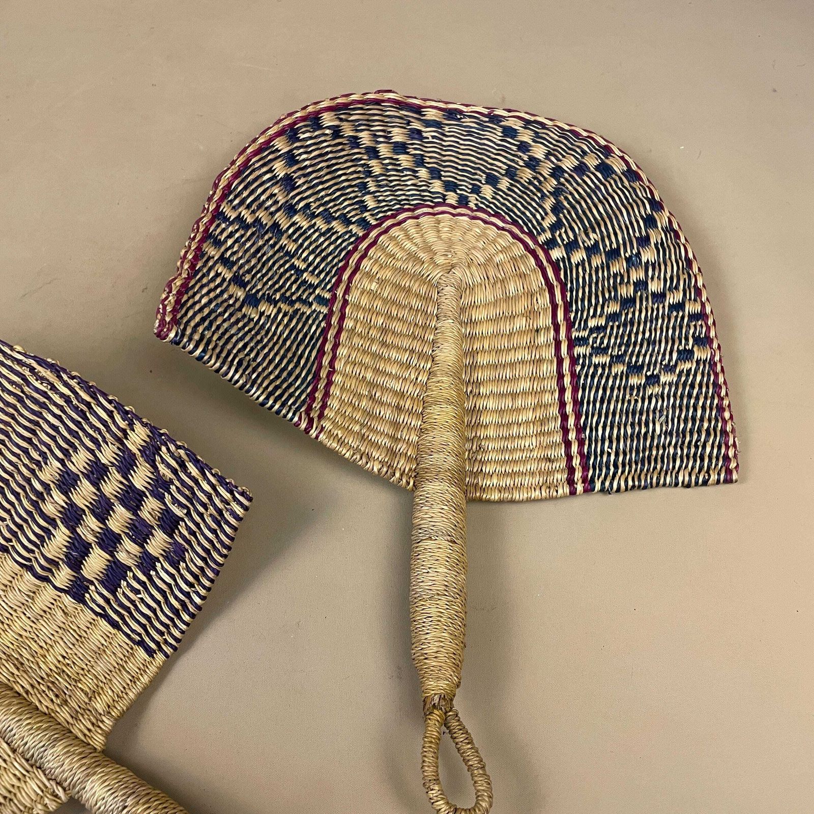 African Elephant Grass Fans Pair Handwoven Ghana Wall Decor Hand Fan Bolga photo 55.0
