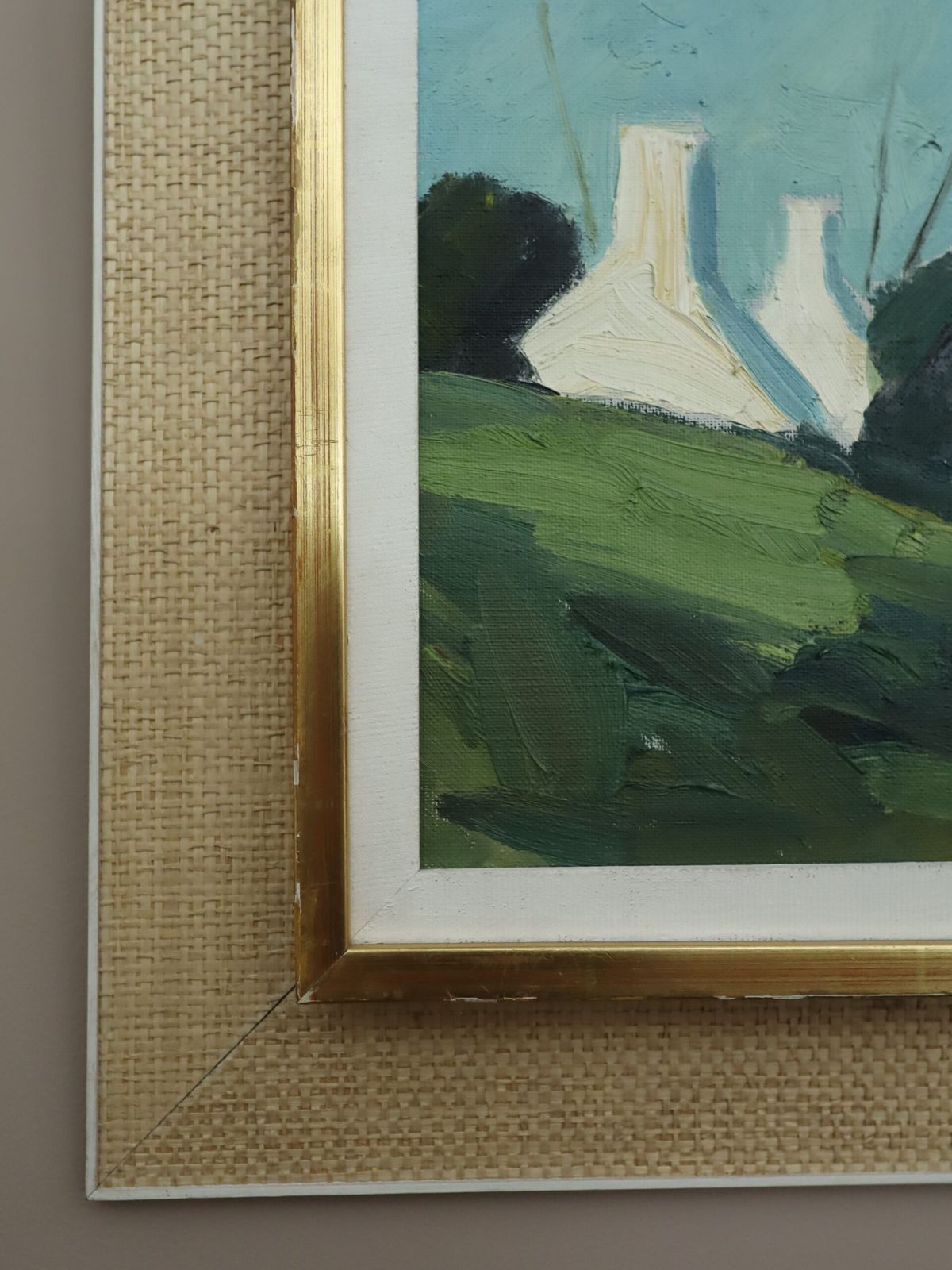 photo furniture Red Cabin By The Shore Oil On Canvas.