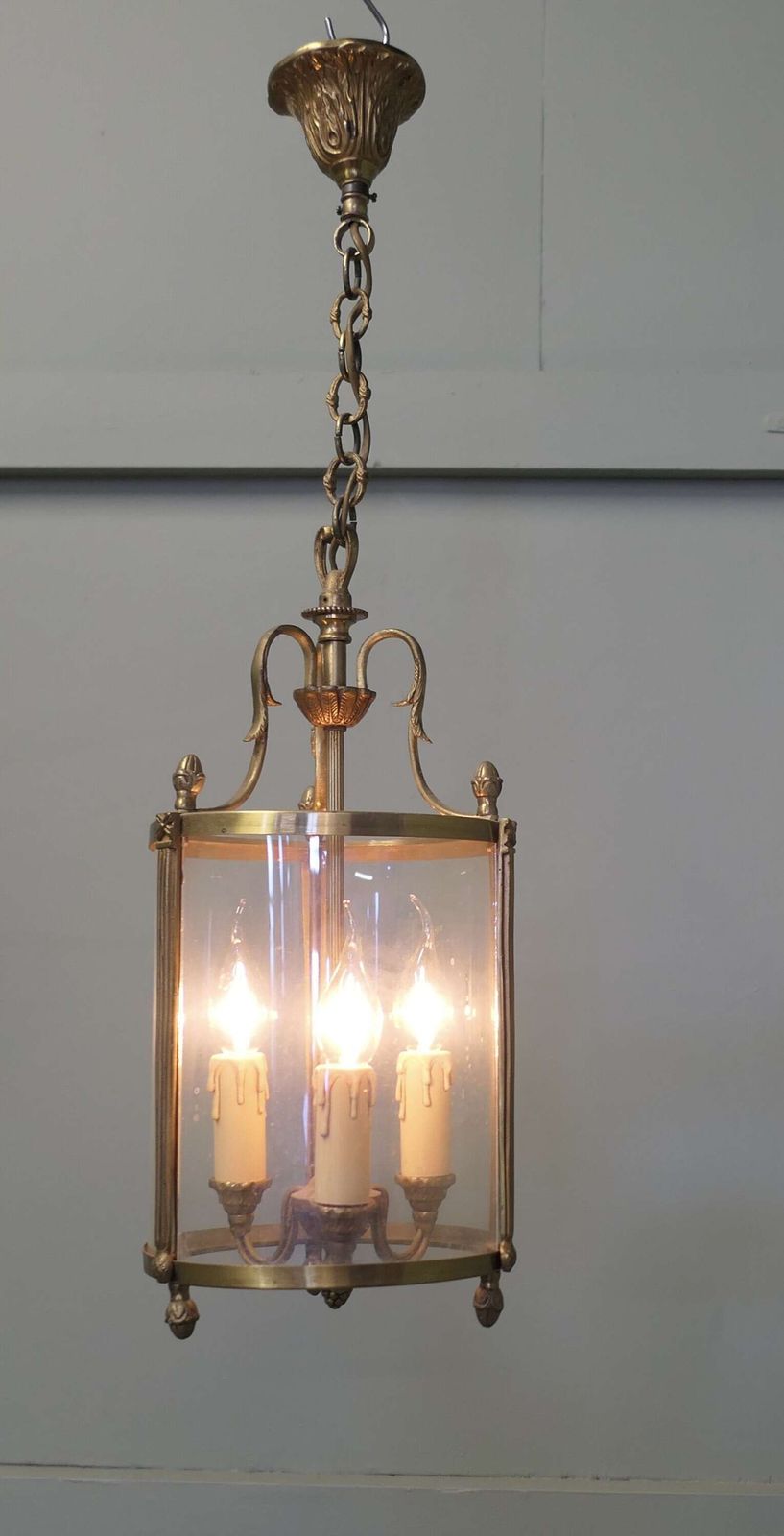 Superb Quality Round Art Deco Brass And Glass Lantern This Lovely Light.