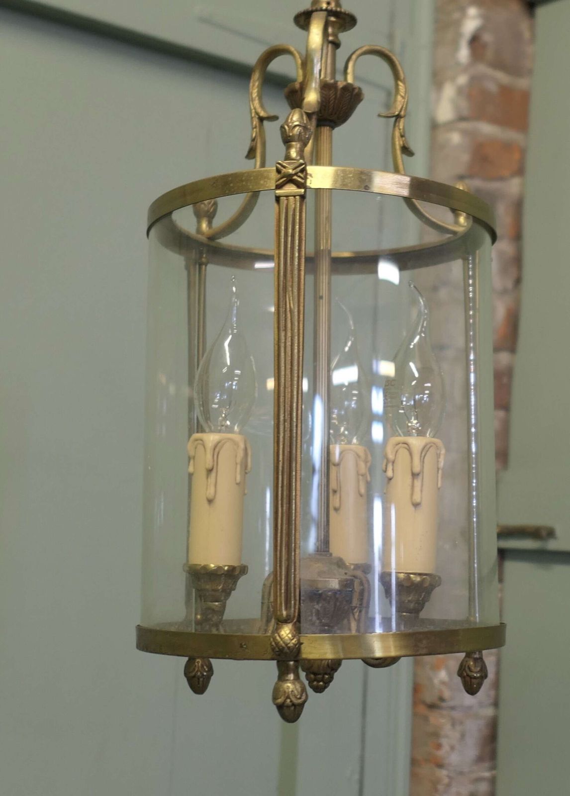 Superb Quality Round Art Deco Brass And Glass Lantern This Lovely Light. photo 474.0