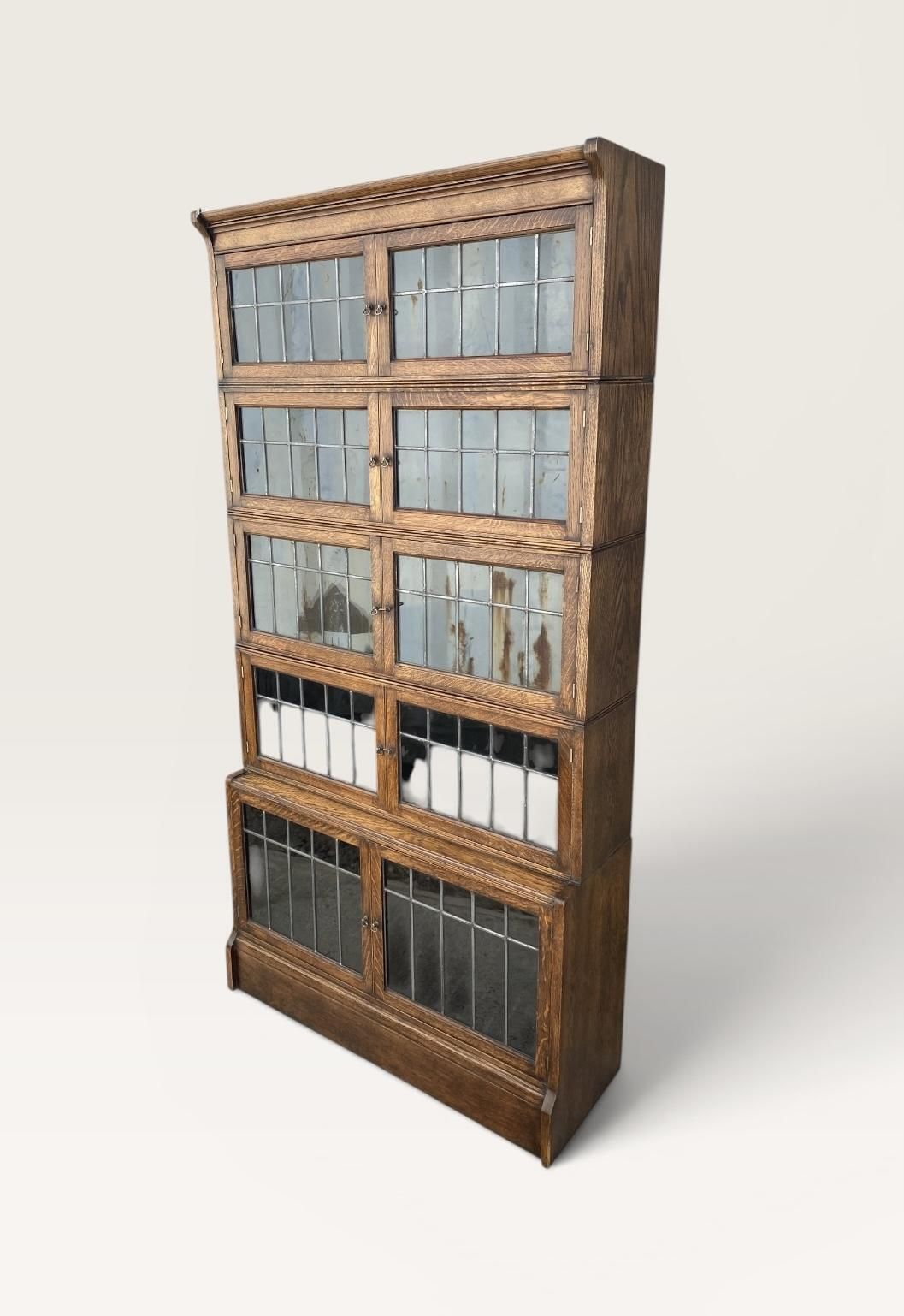 Oxford Oak Sectional Leaded Glass Bookcase C.1920.