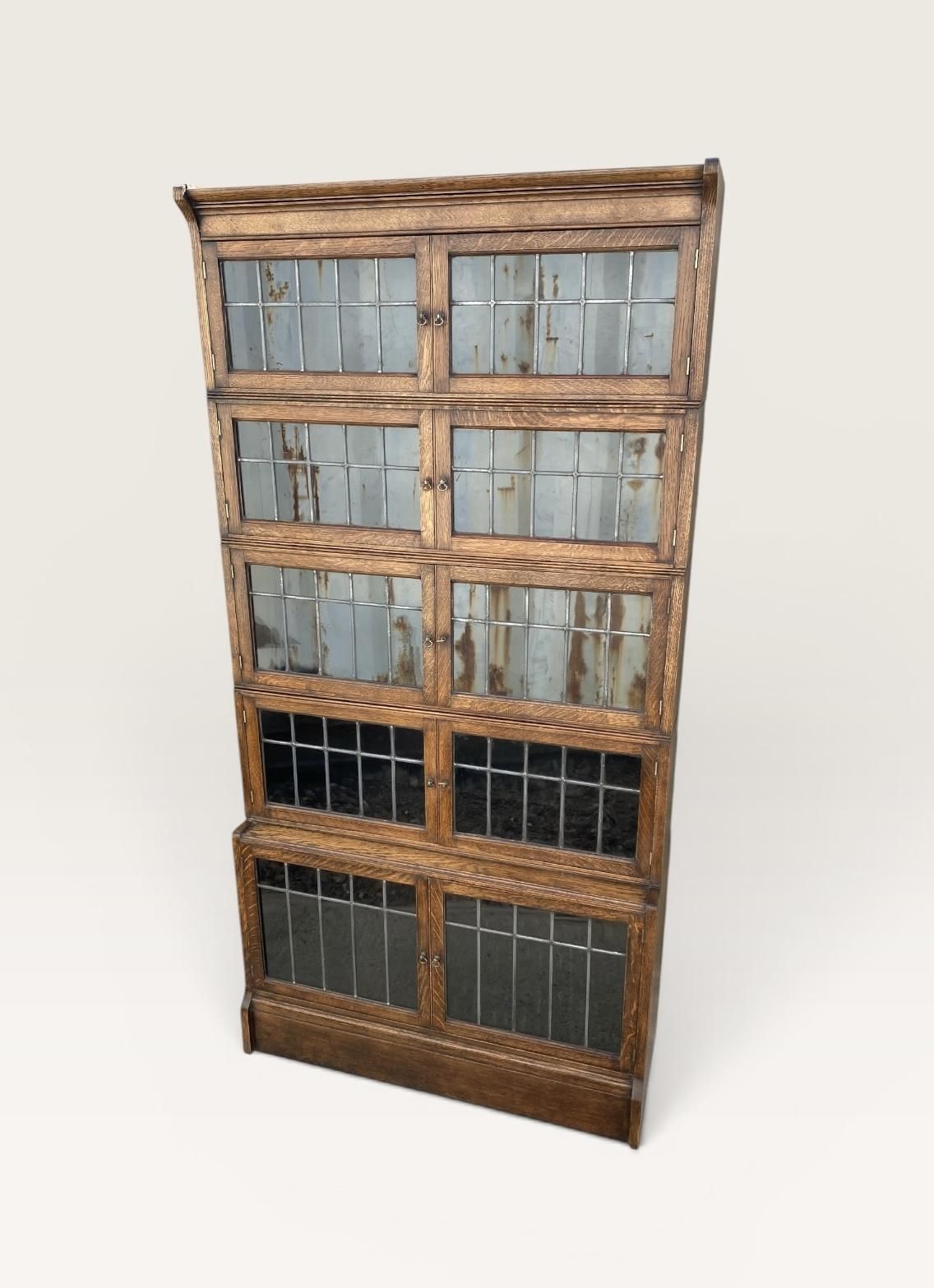 725.0 Oxford Oak Sectional Leaded Glass Bookcase C.1920. photo