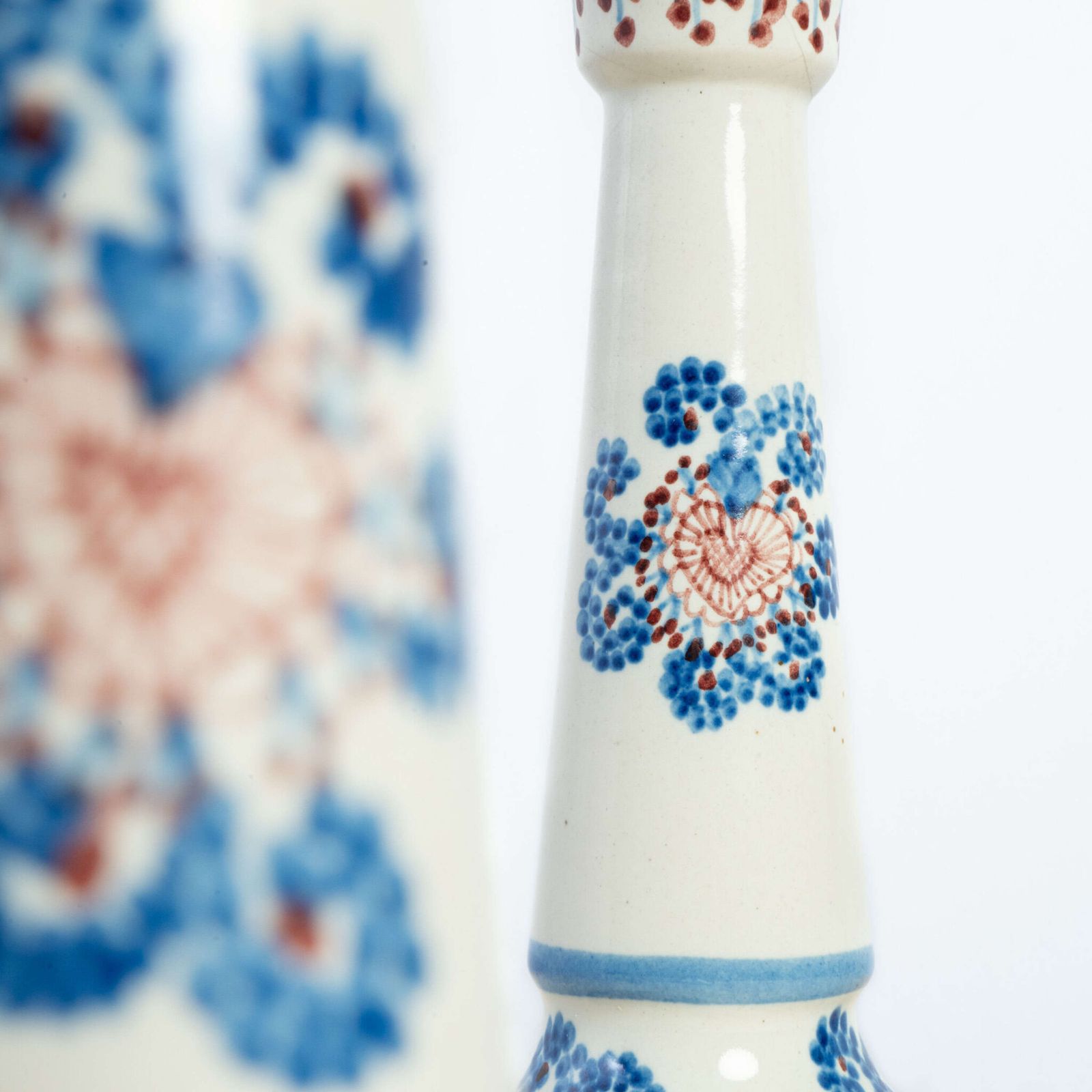 Pair Of Portuguese Hand Painted Ceramic Candlesticks. photo furniture