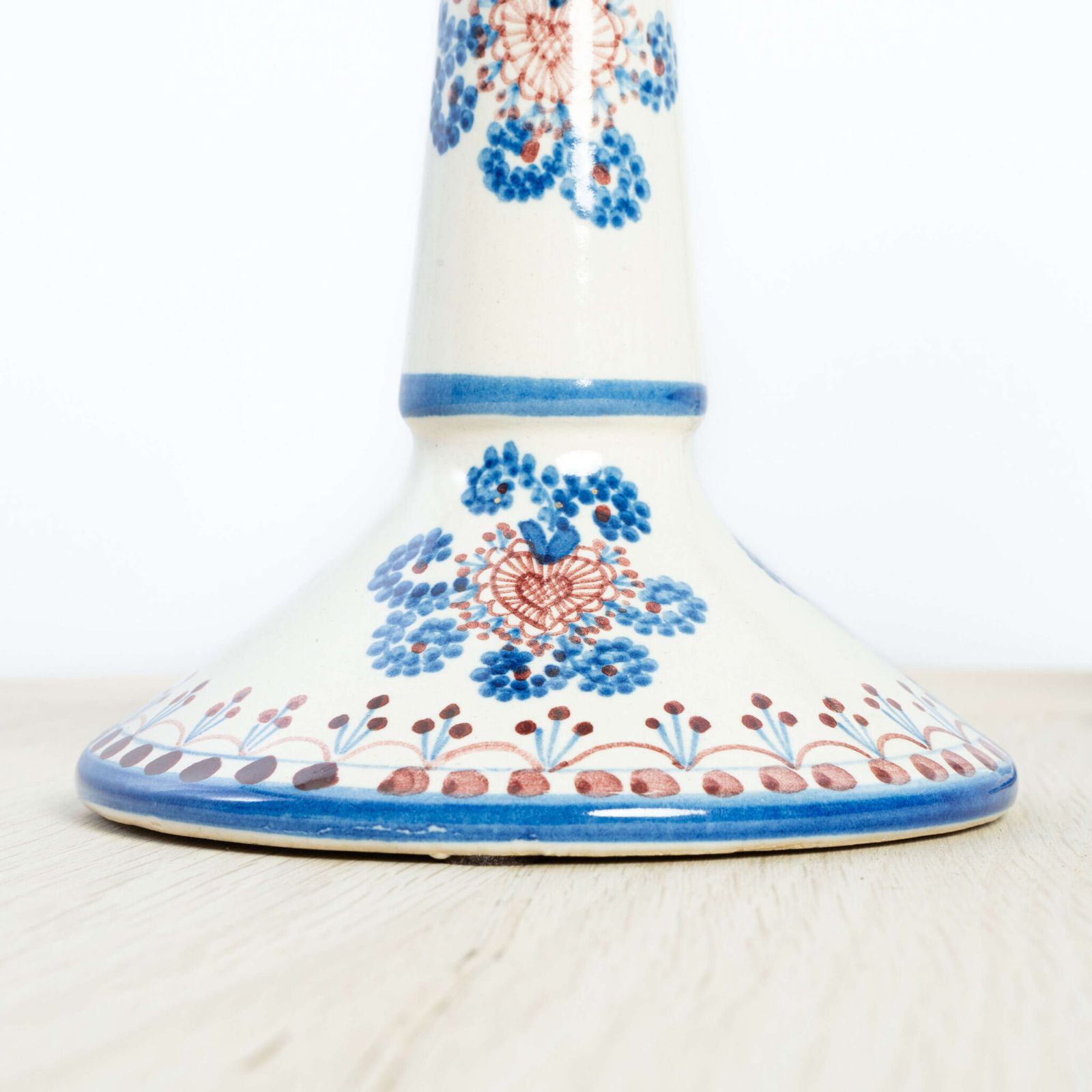 Pair Of Portuguese Hand Painted Ceramic Candlesticks. photo for sale