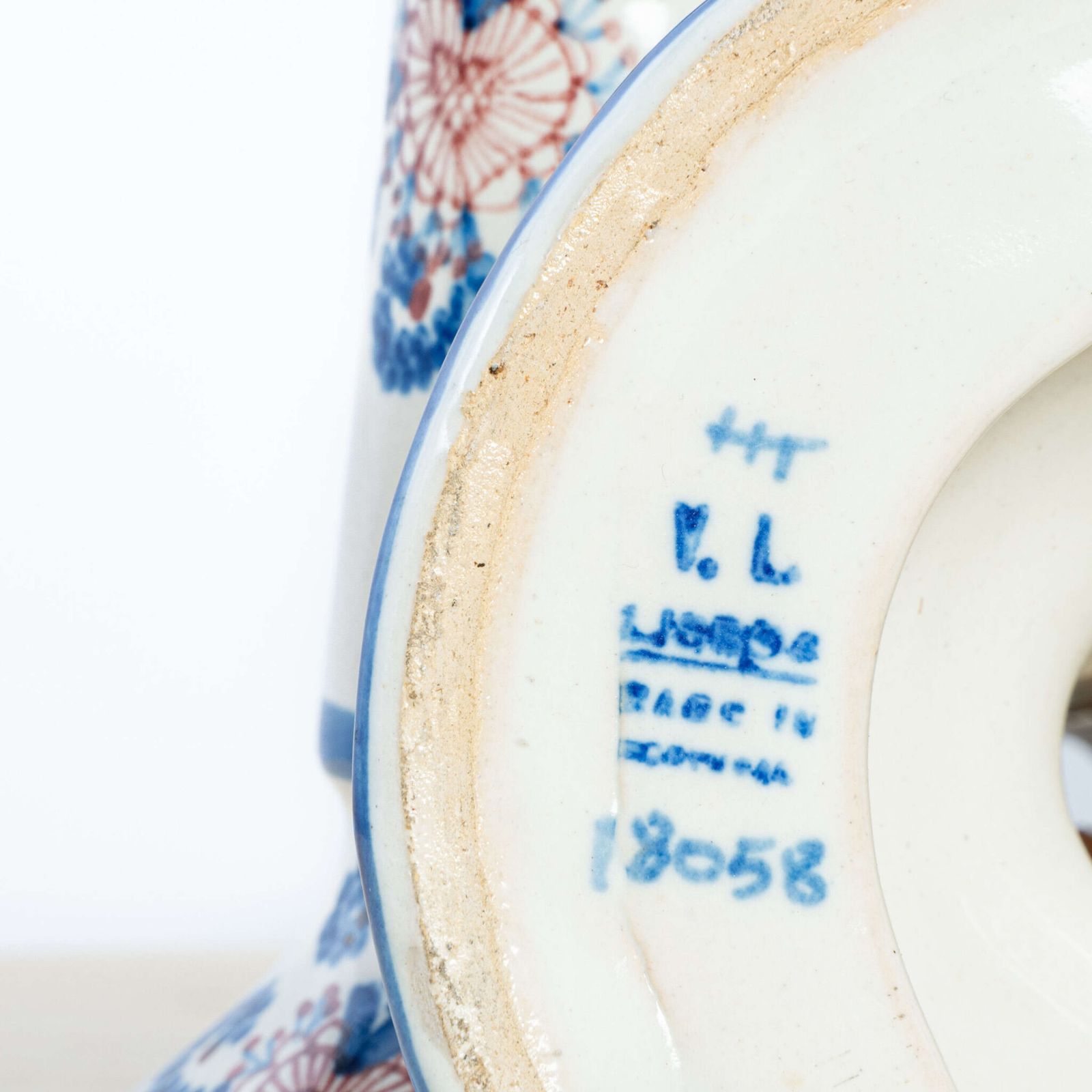 Pair Of Portuguese Hand Painted Ceramic Candlesticks. photo vinterior