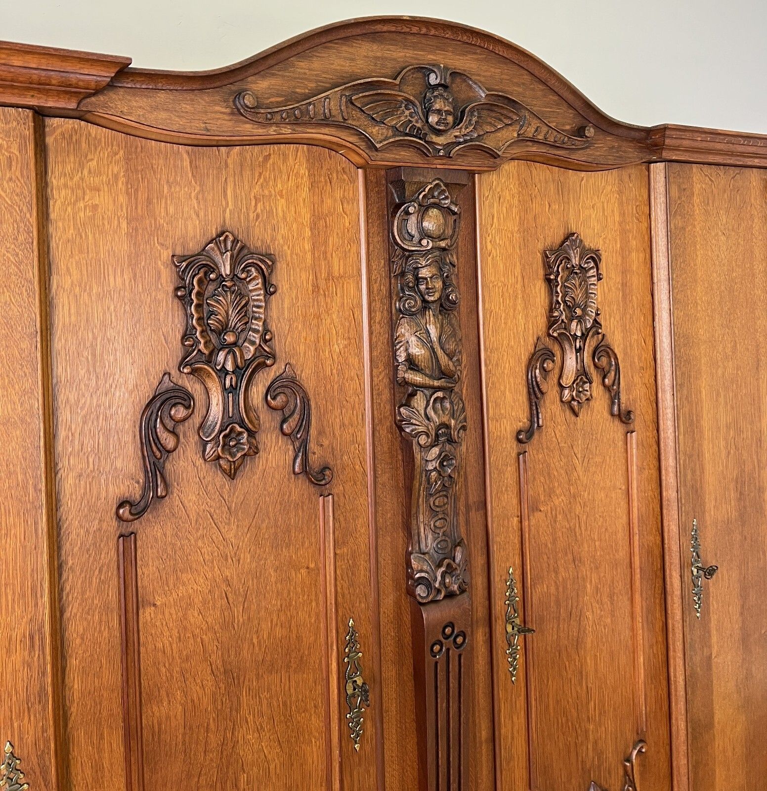 Wardrobe Vintage French Style Four Door Carved Armoire Cabinet Lot 6147 photo vinterior