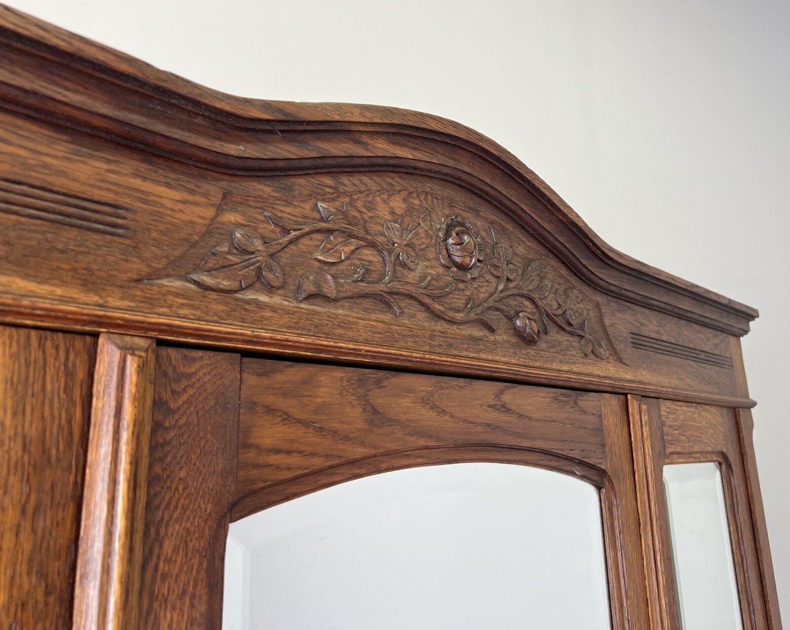 Wardrobe Antique French Oak Two Door Mirrored Carved Armoire Cabinet Lot 6144 photo vinterior