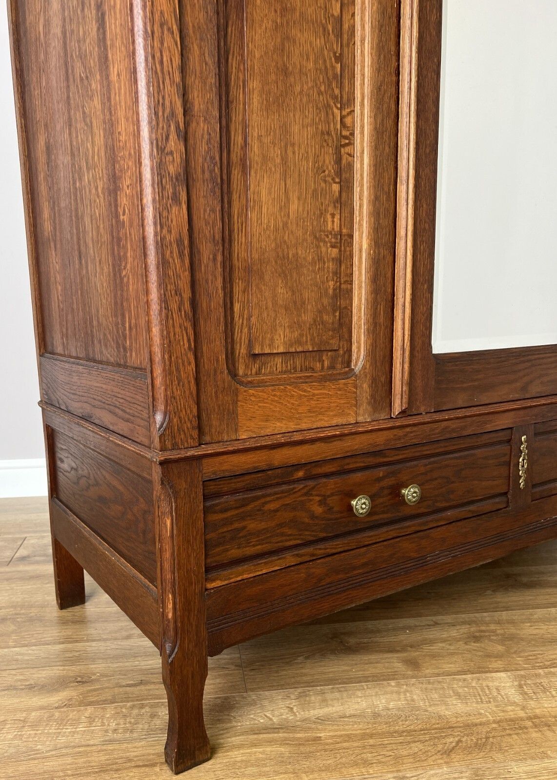 Furniture Wardrobe Antique French Oak Two Door Mirrored Carved Armoire Cabinet Lot 6144 photo