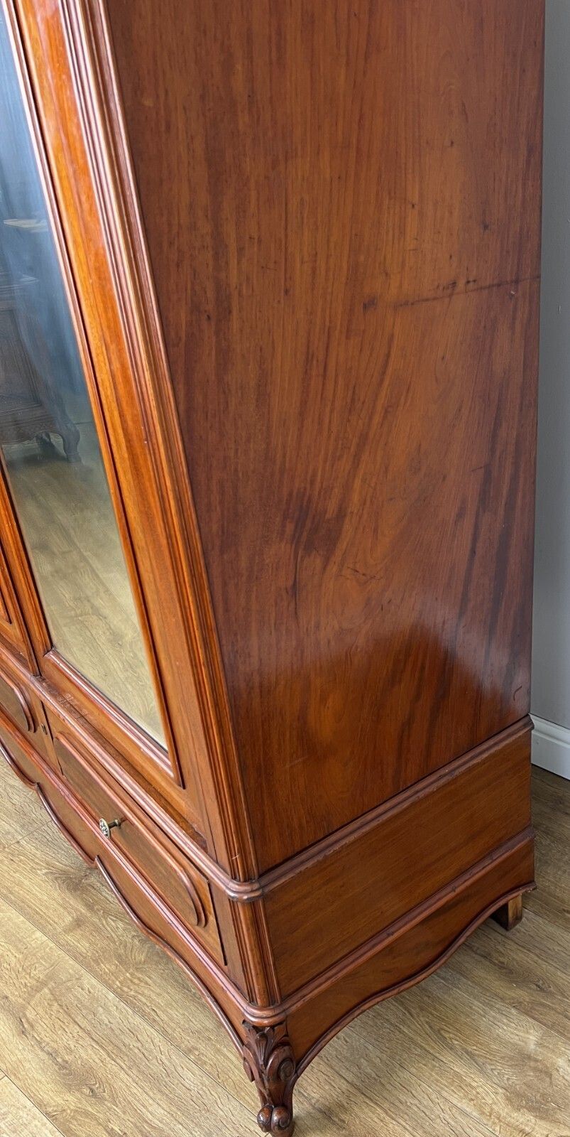 photo vinterior Wardrobe Antique French Two Door Mahogany Mirrored Carved Armoire Lot 6152