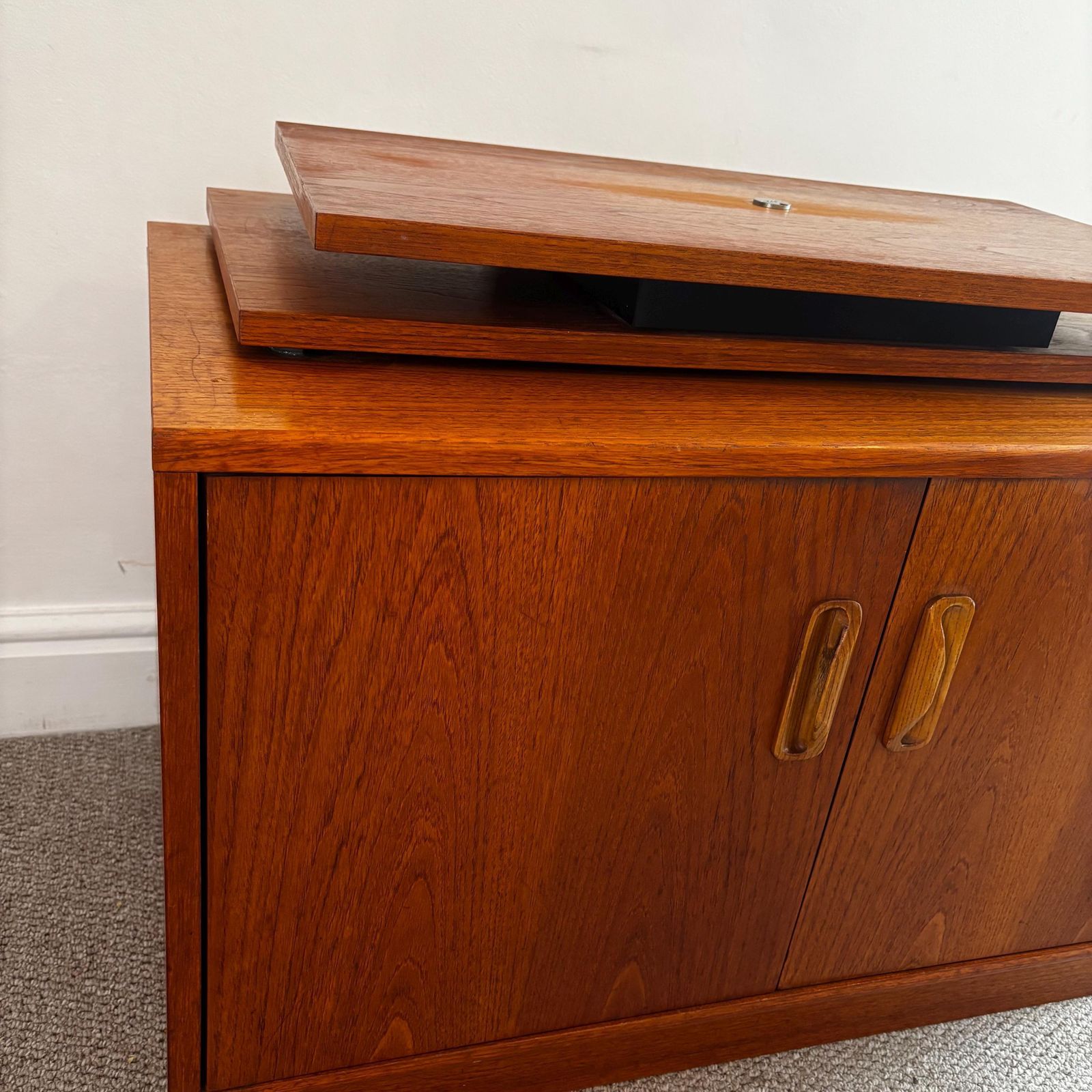 Mid Century G Plan Fresco Tv Stand Swivel Top Vinyl Storage Unit Teak photo vintage