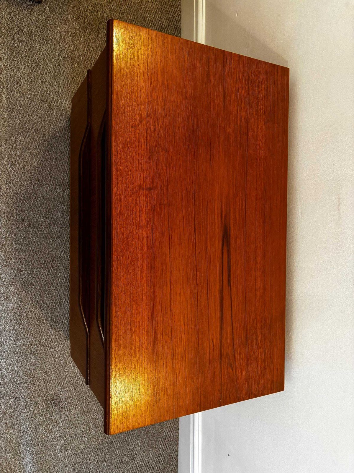 Mid Century Teak Tv Stand Storage Unit Drawers Pull Out Shelf photo buy