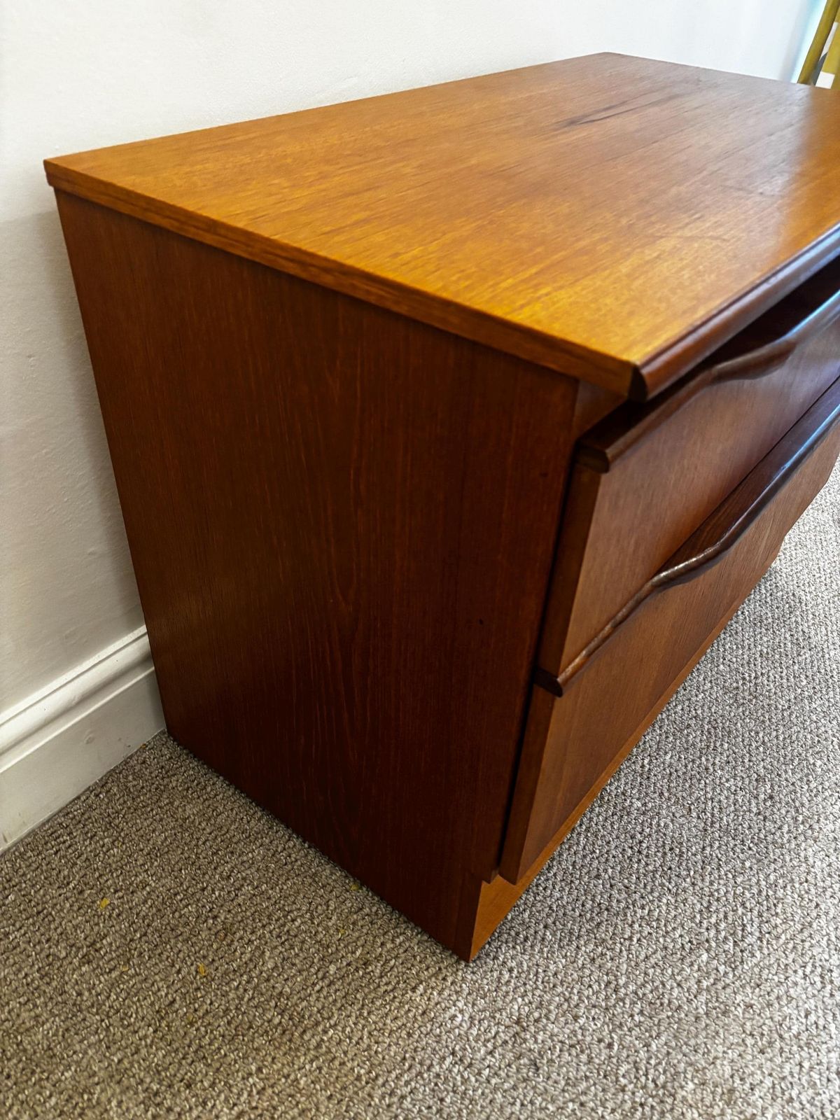 Mid Century Teak Tv Stand Storage Unit Drawers Pull Out Shelf photo vintage