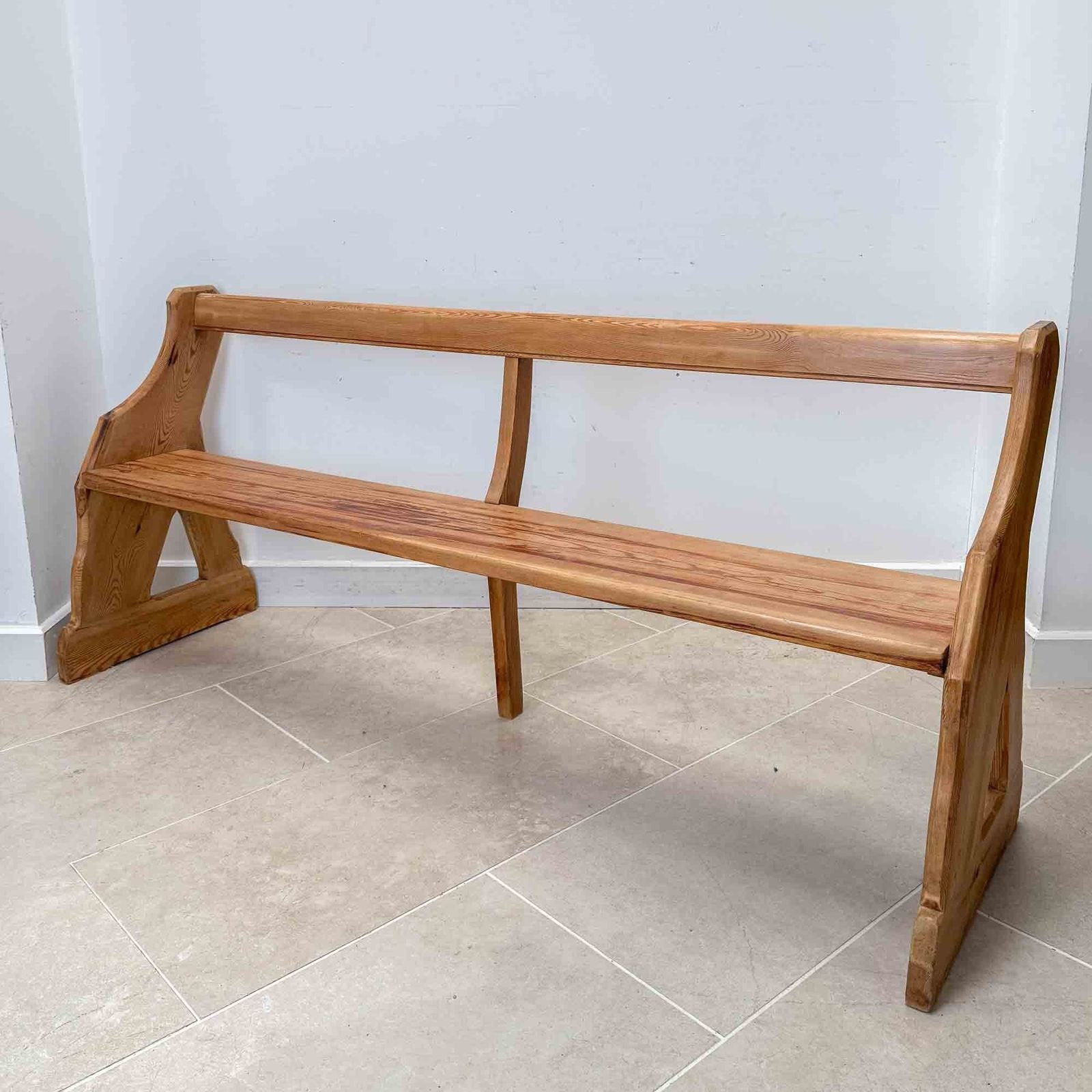Antique Pitch Pine Open Back Church Pew photo furniture