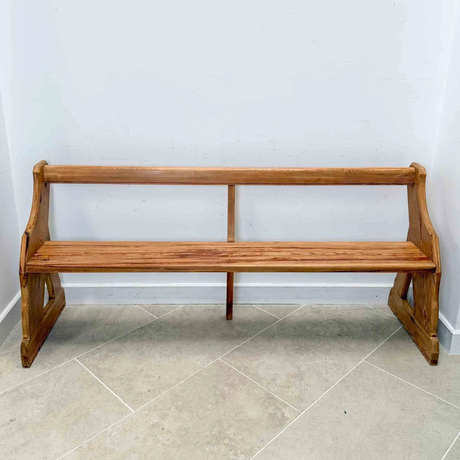 Antique Pitch Pine Open Back Church Pew photo Furniture
