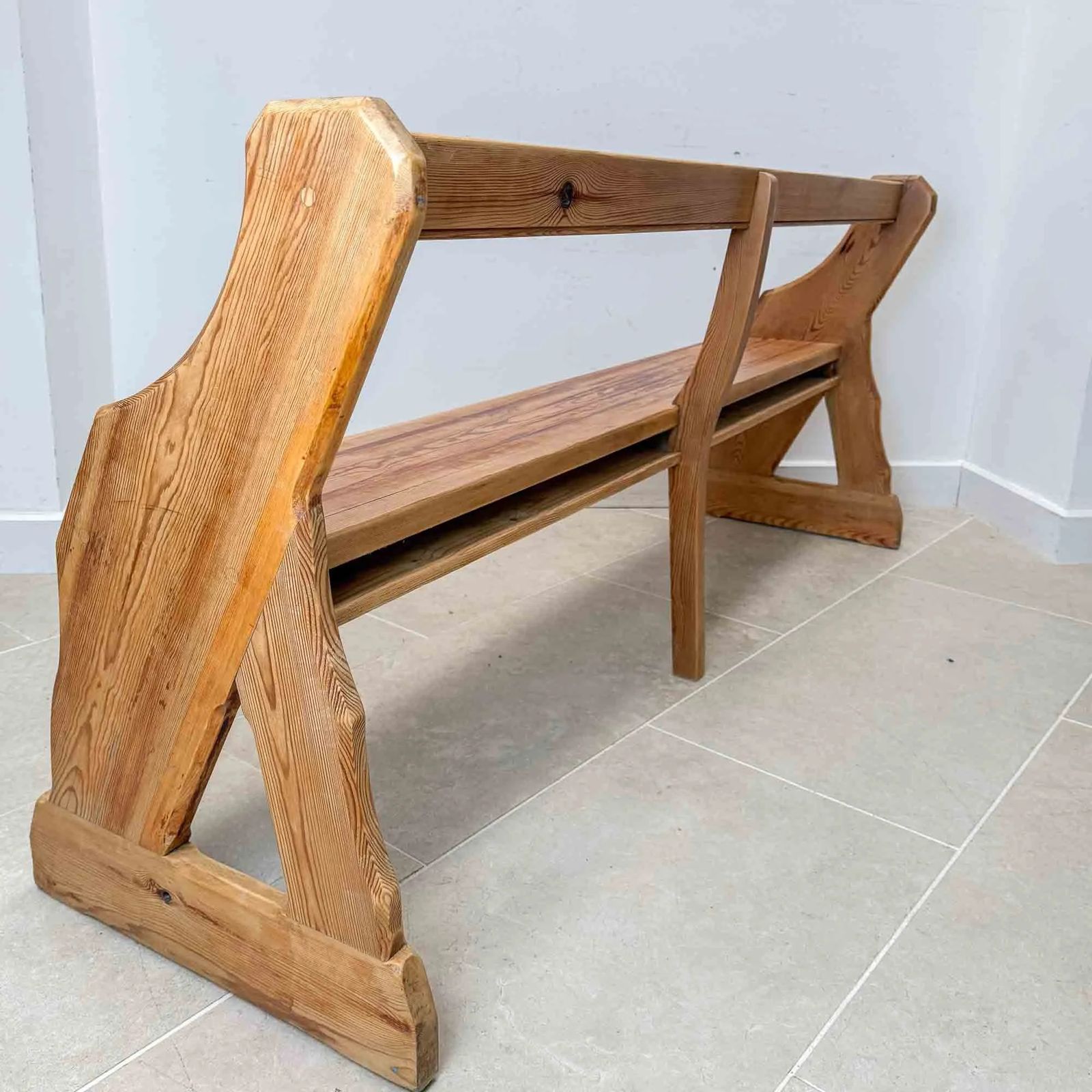 Furniture Antique Pitch Pine Open Back Church Pew photo