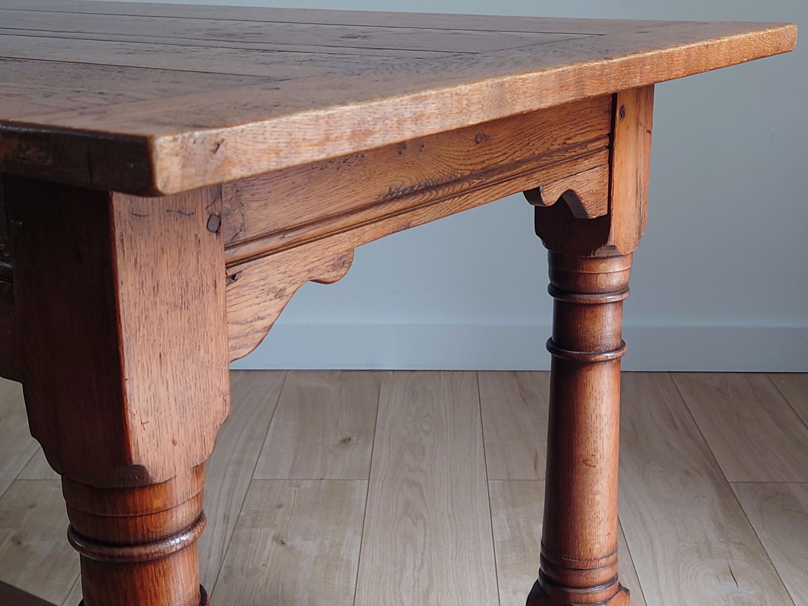 photo for sale English Country Oak Dining Table And 4 Rush Seated Ladderback Chairs