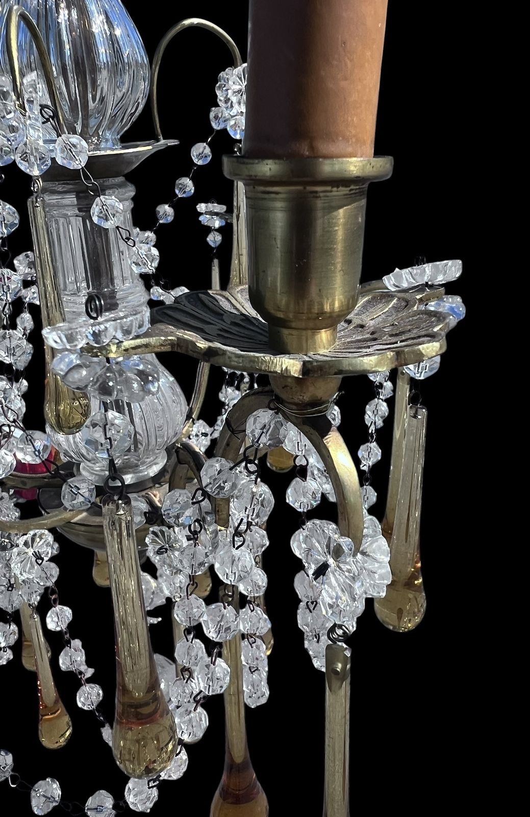A Three Light Italian Antique Chandelier With Coloured Crystals photo 390.0