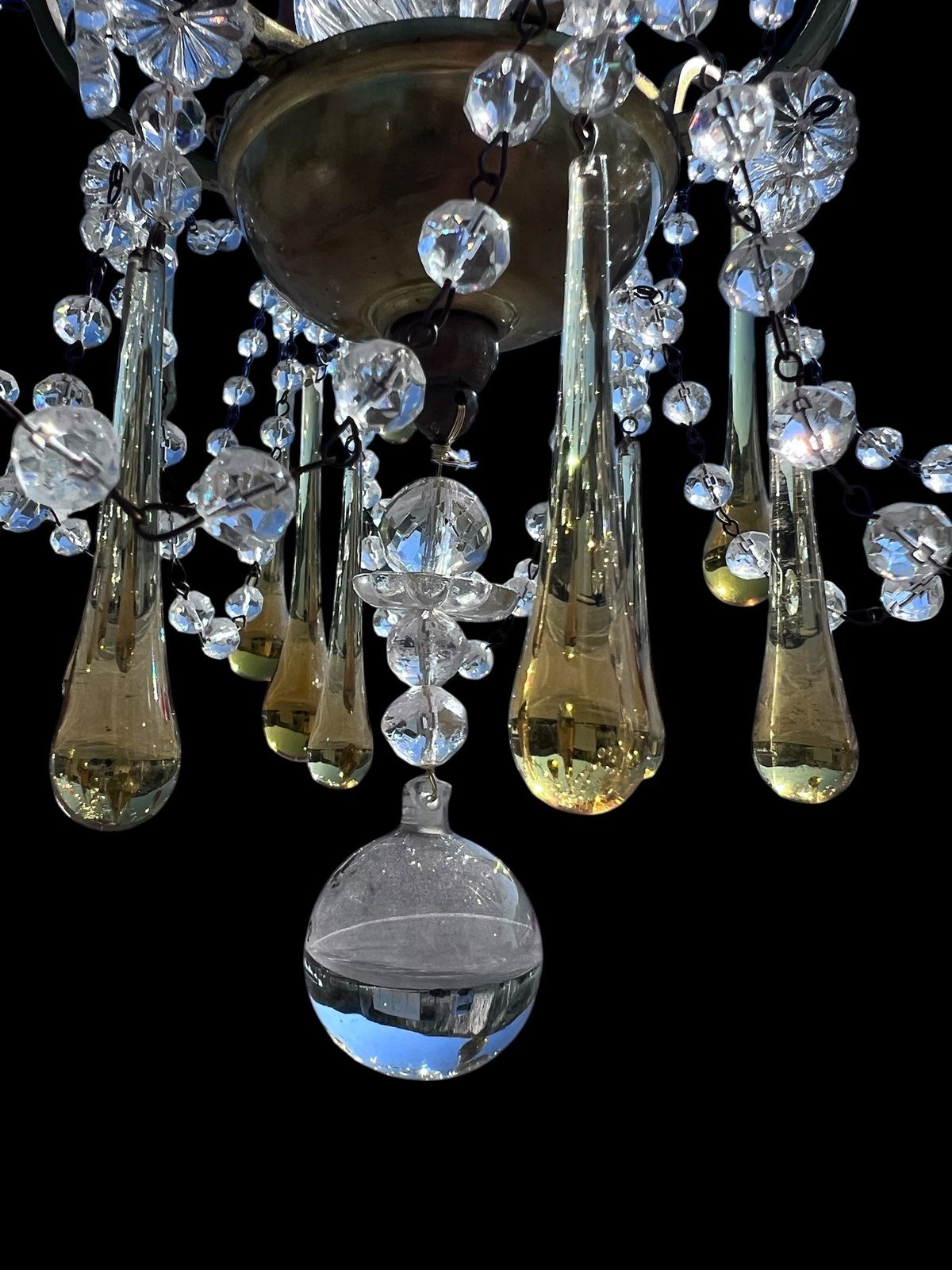 A Three Light Italian Antique Chandelier With Coloured Crystals photo vintage