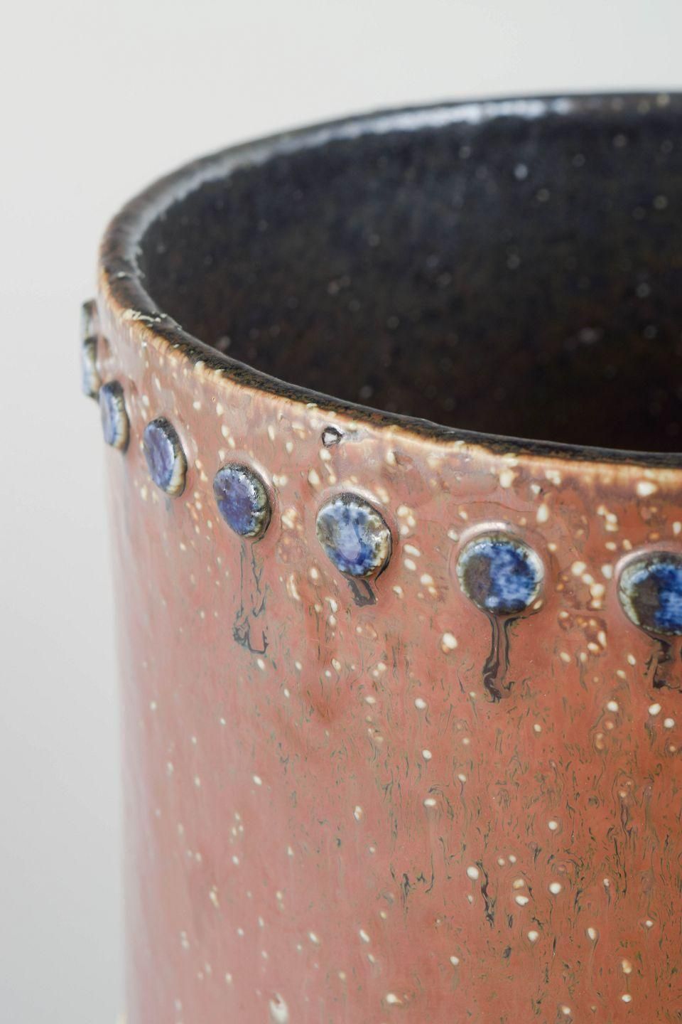 Sylvia Leuchovius, Rörstrand. Cylindrical Stoneware Vase With Studs. Mid 20th C. photo for sale