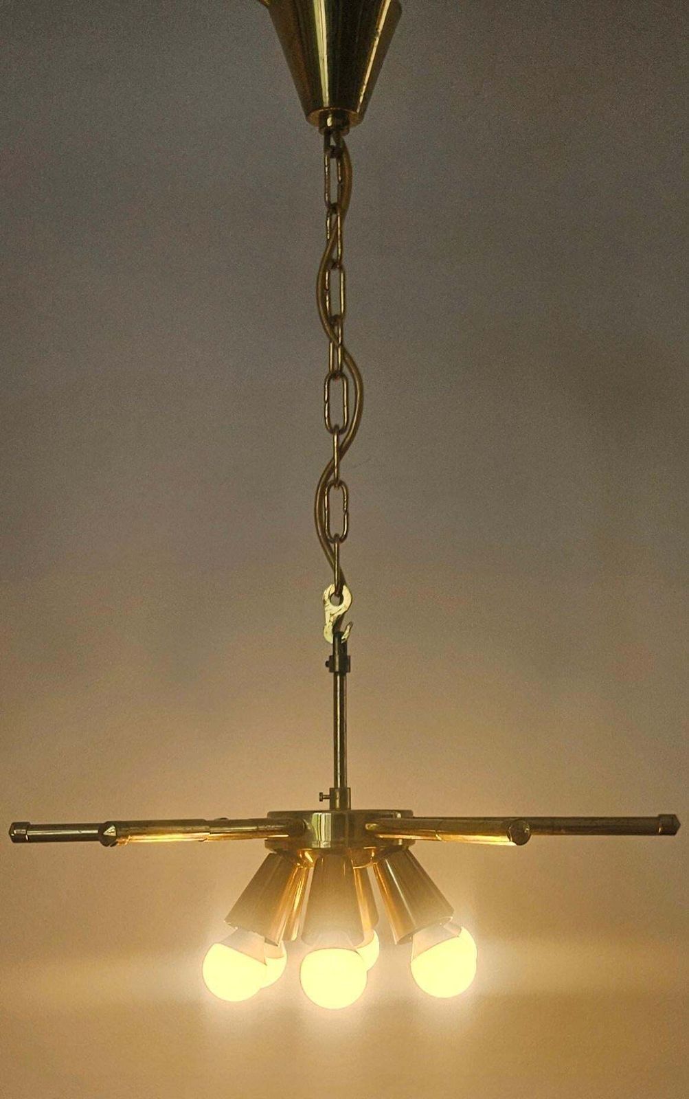 photo vintage Zeldzame mid-century messing kroonluchter, jaren 1970