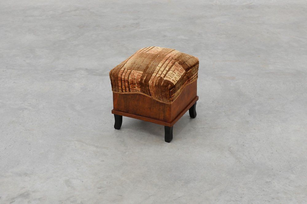 Art Deco Walnut Ottoman With Velvet Upholstery Italy 1920s photo for sale