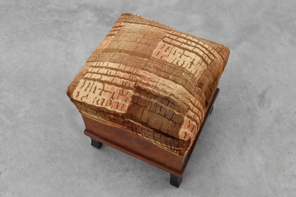 Art Deco Walnut Ottoman With Velvet Upholstery Italy 1920s photo Furniture