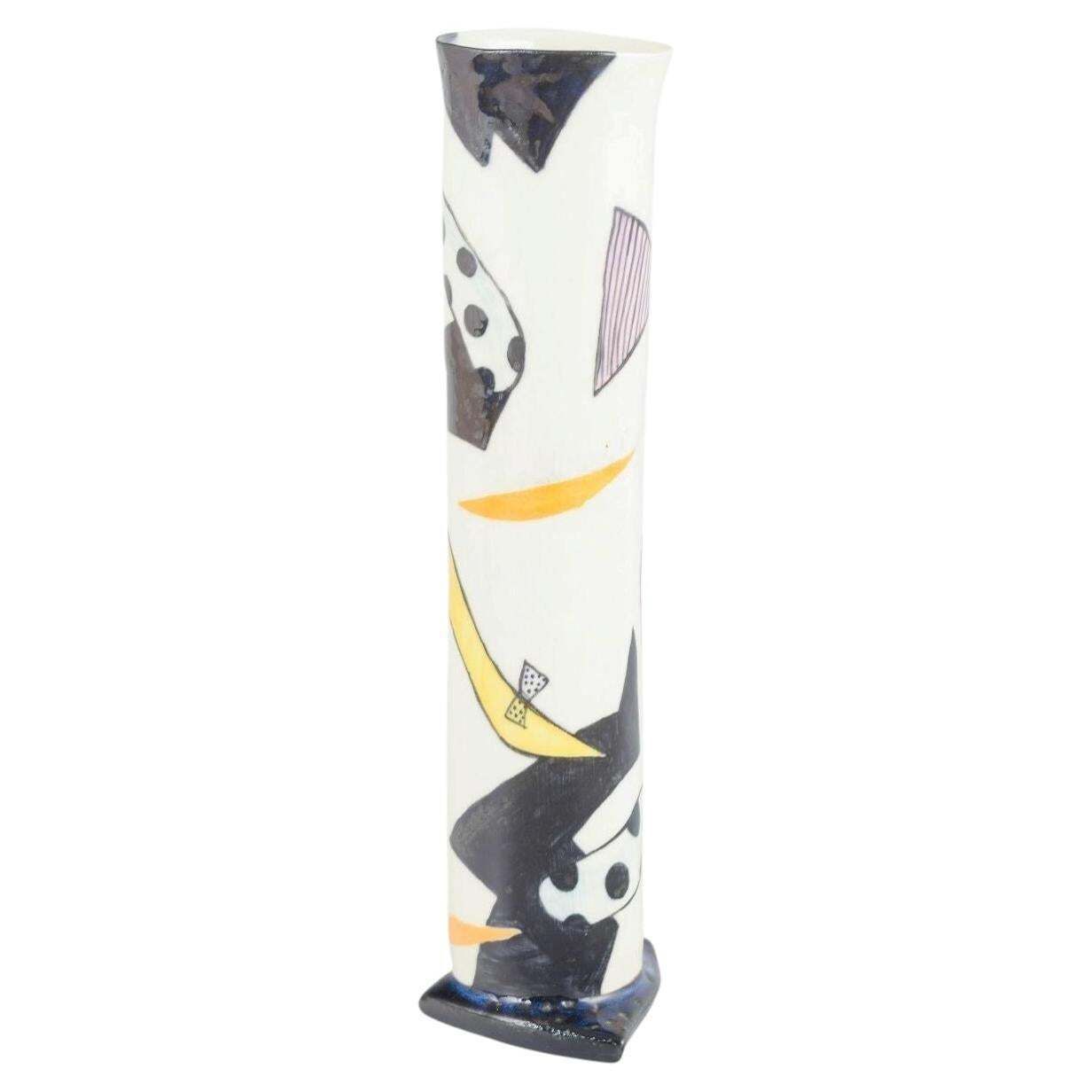 Marianne Hallberg. Triangular Stoneware Vase With Graphic Design. 1980s