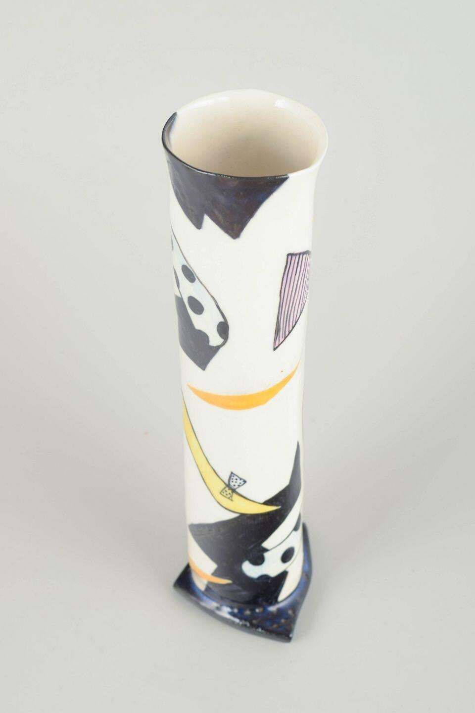 Marianne Hallberg. Triangular Stoneware Vase With Graphic Design. 1980s photo furniture