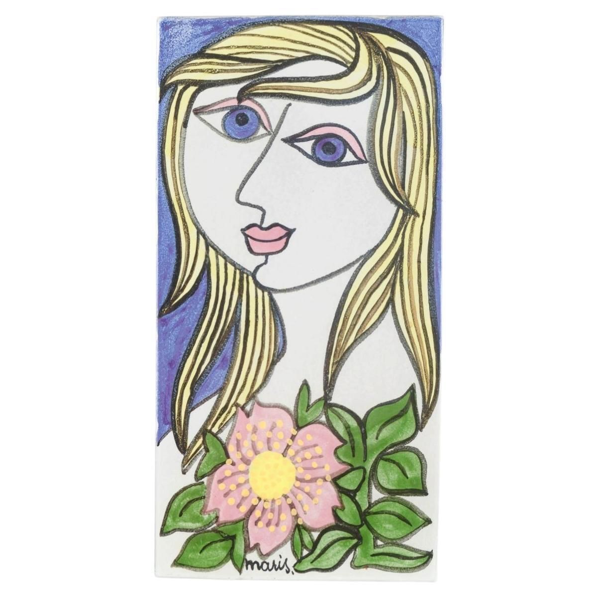 Mari Simmulson For Upsala Ekeby. Ceramic Wall Plaque With Female Portrait. 1960s