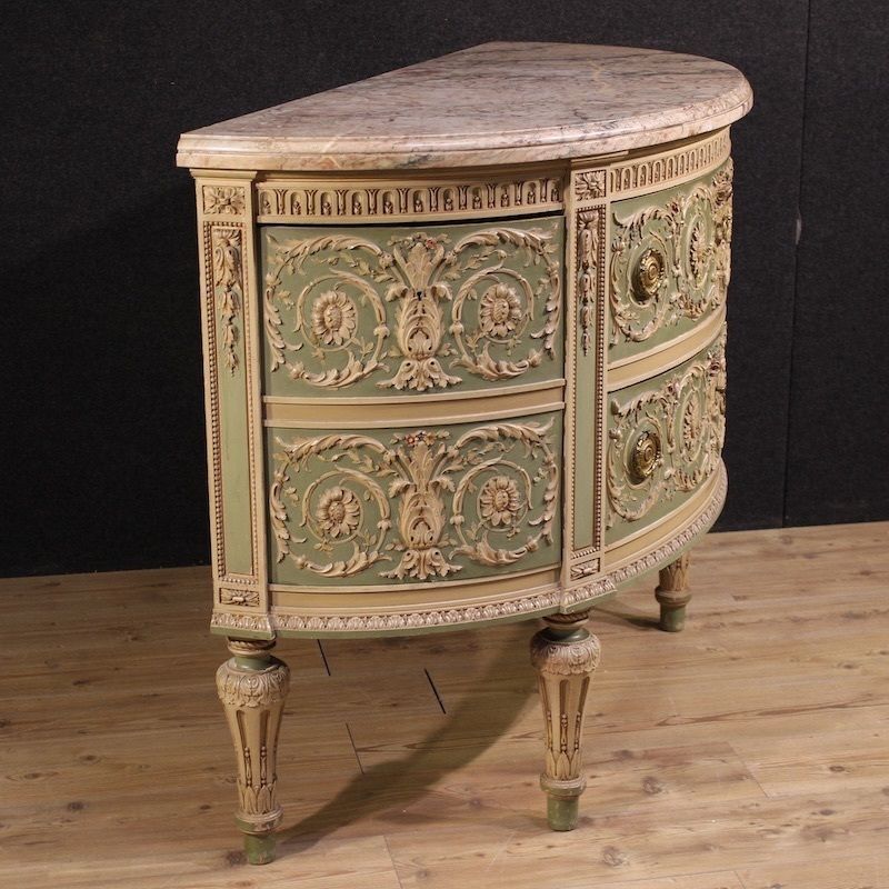 Italian Half Moon Commode In The Bonzanigo Style, Louis XVI, 20th Century photo vinterior