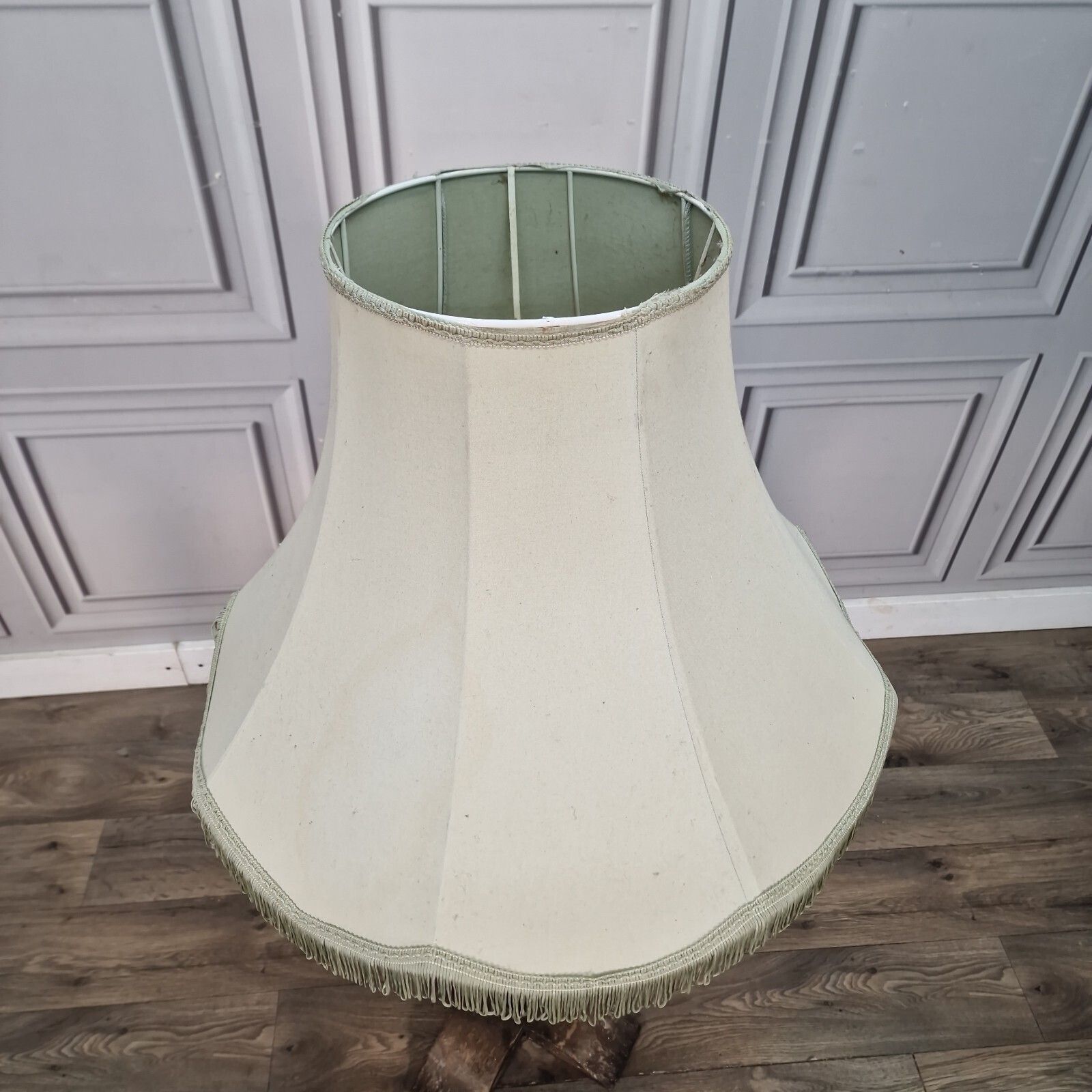Vintage Large Lampshade   Fringe Trim Fabric Standard Lamp Light Shade   Retro photo furniture